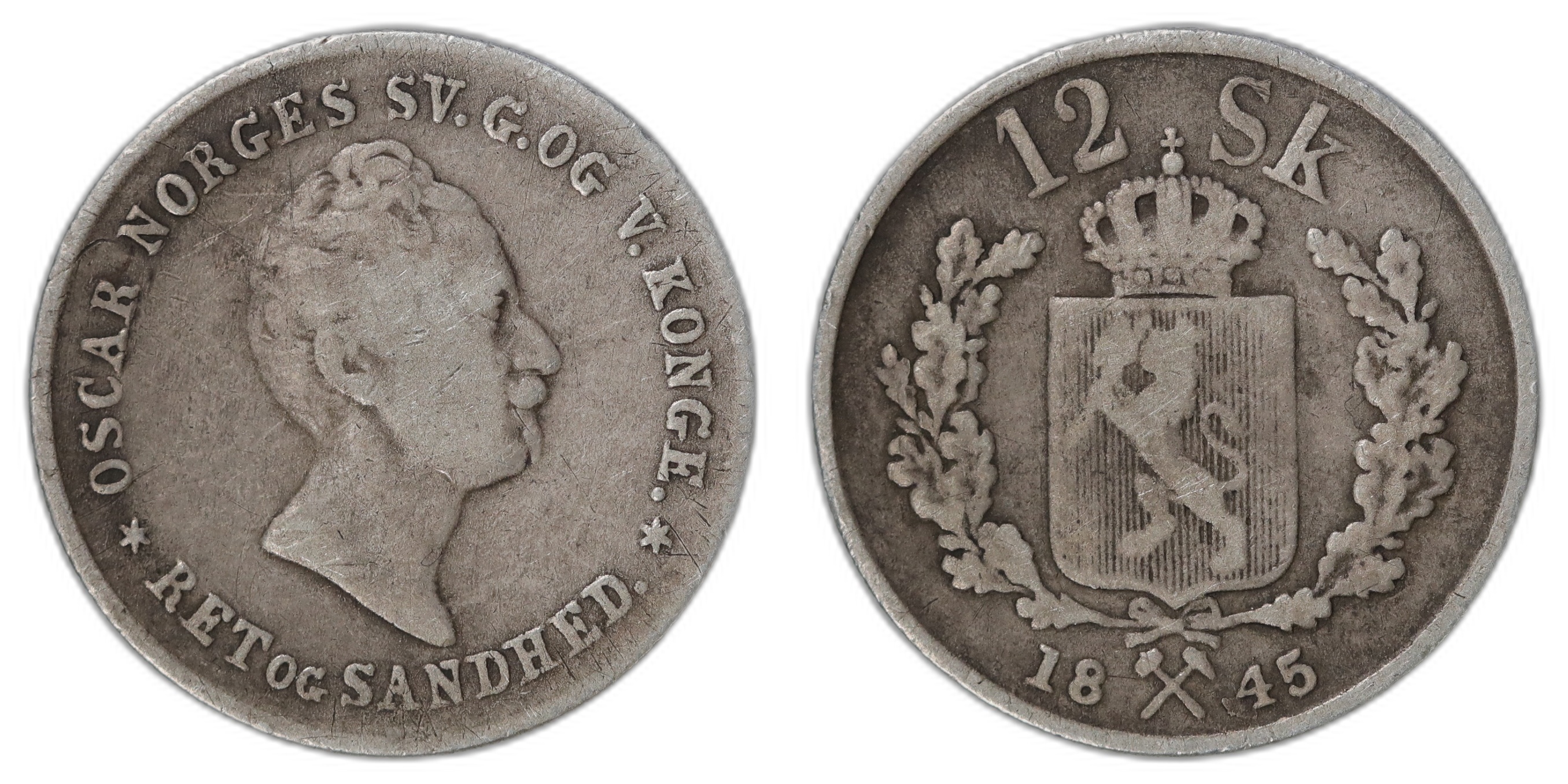 Norge 12 Skilling 1845 Kv: 1