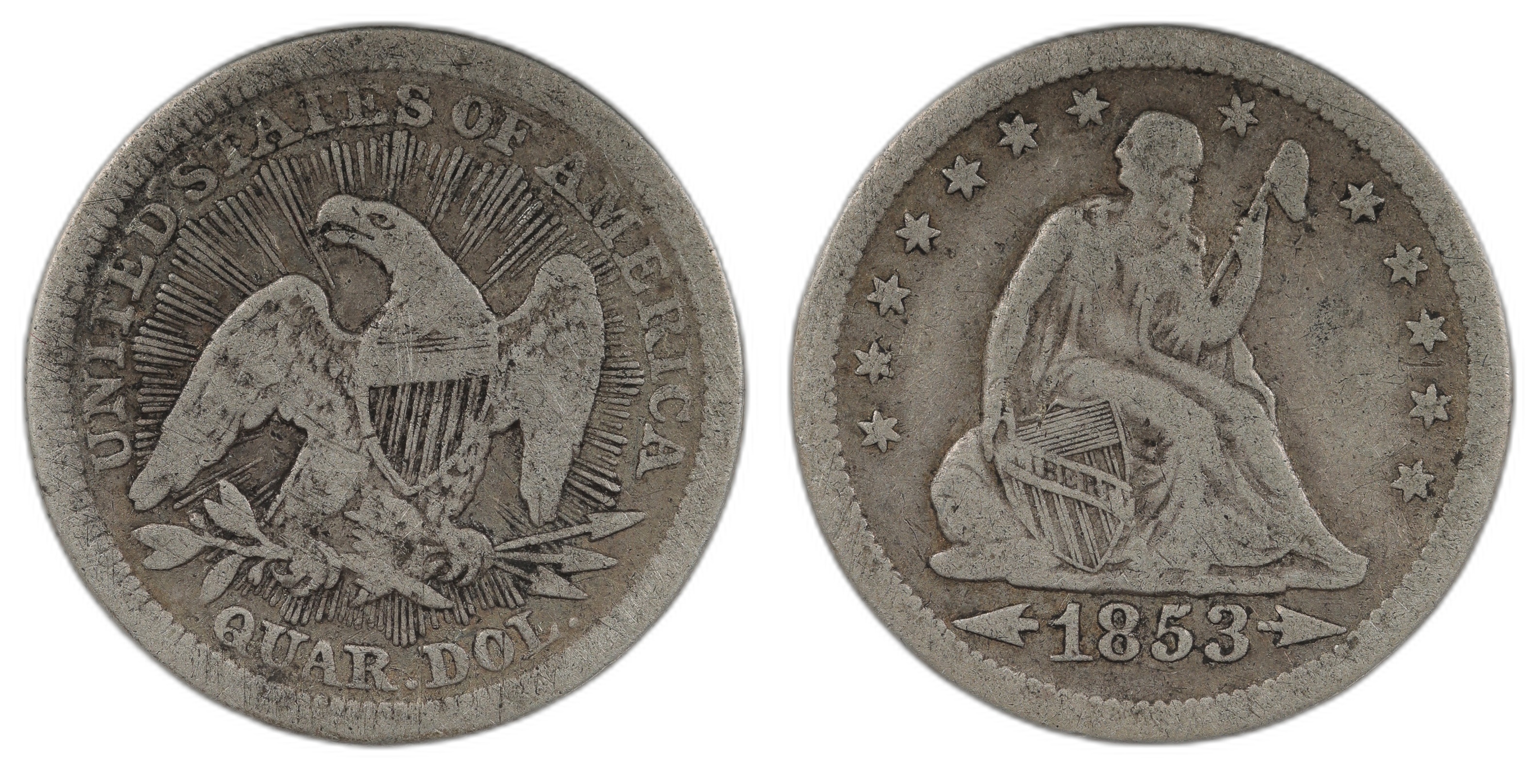 USA Quarter 1853 Arrows And Rays Kv F