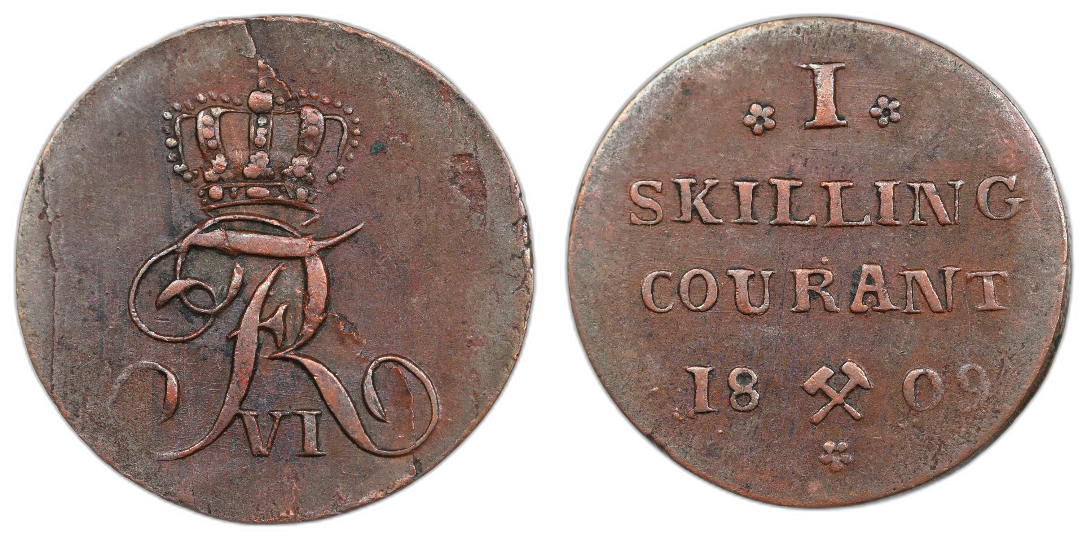 Norge 1 Skilling 1809 Kv 1+/01