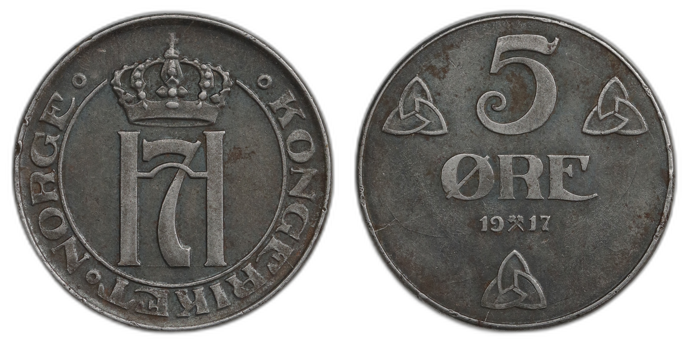 Norge 5 Øre 1917 Kv: 1+