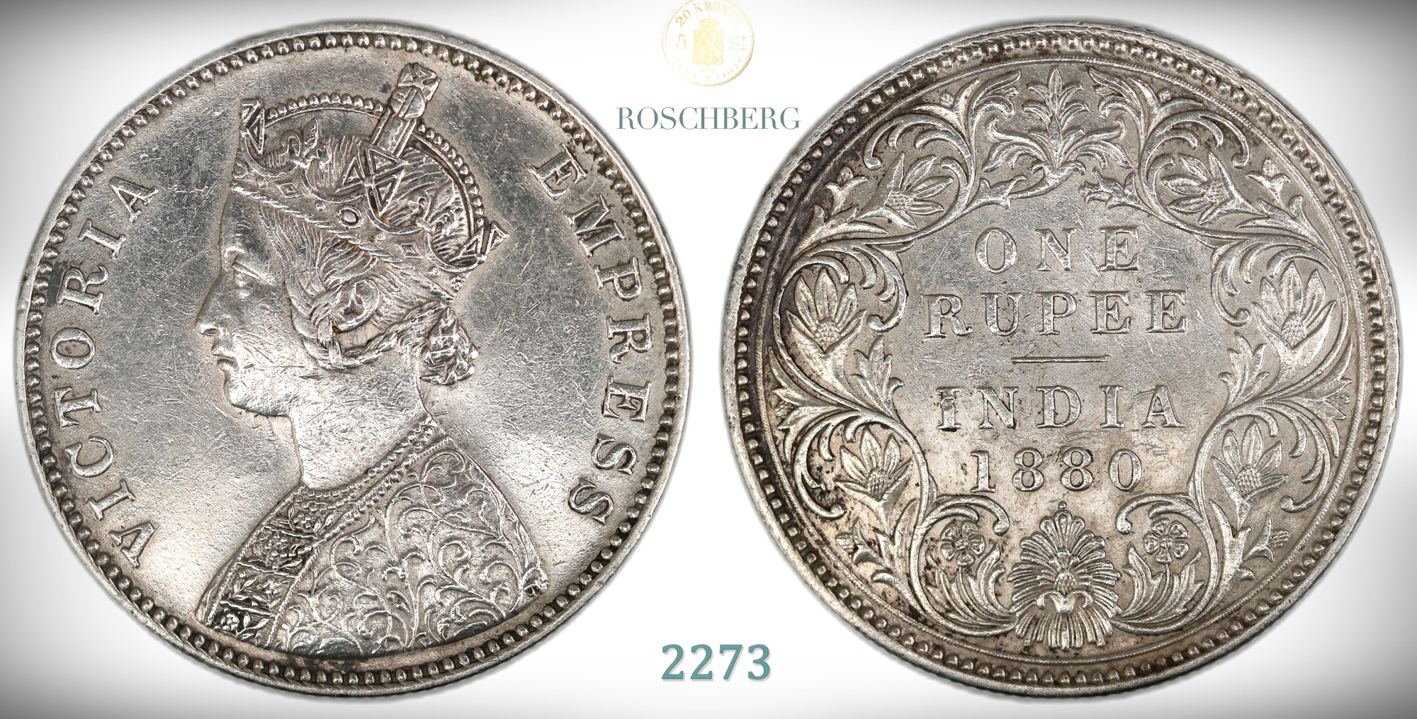 India, British 1 Rupee 1880-B (Dot)  Kv: 01 (AU), Cleaned