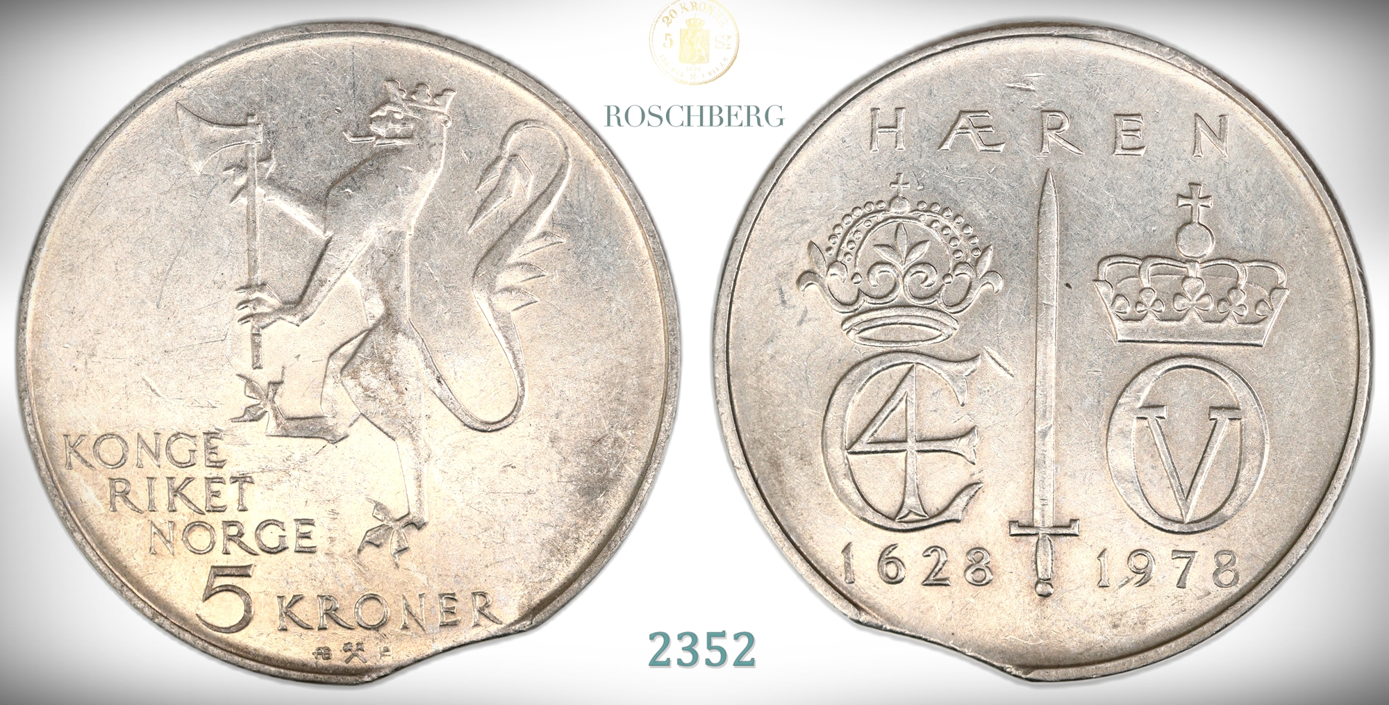 Norge 5 Kroner 1978 Kantklippet Kv: 01