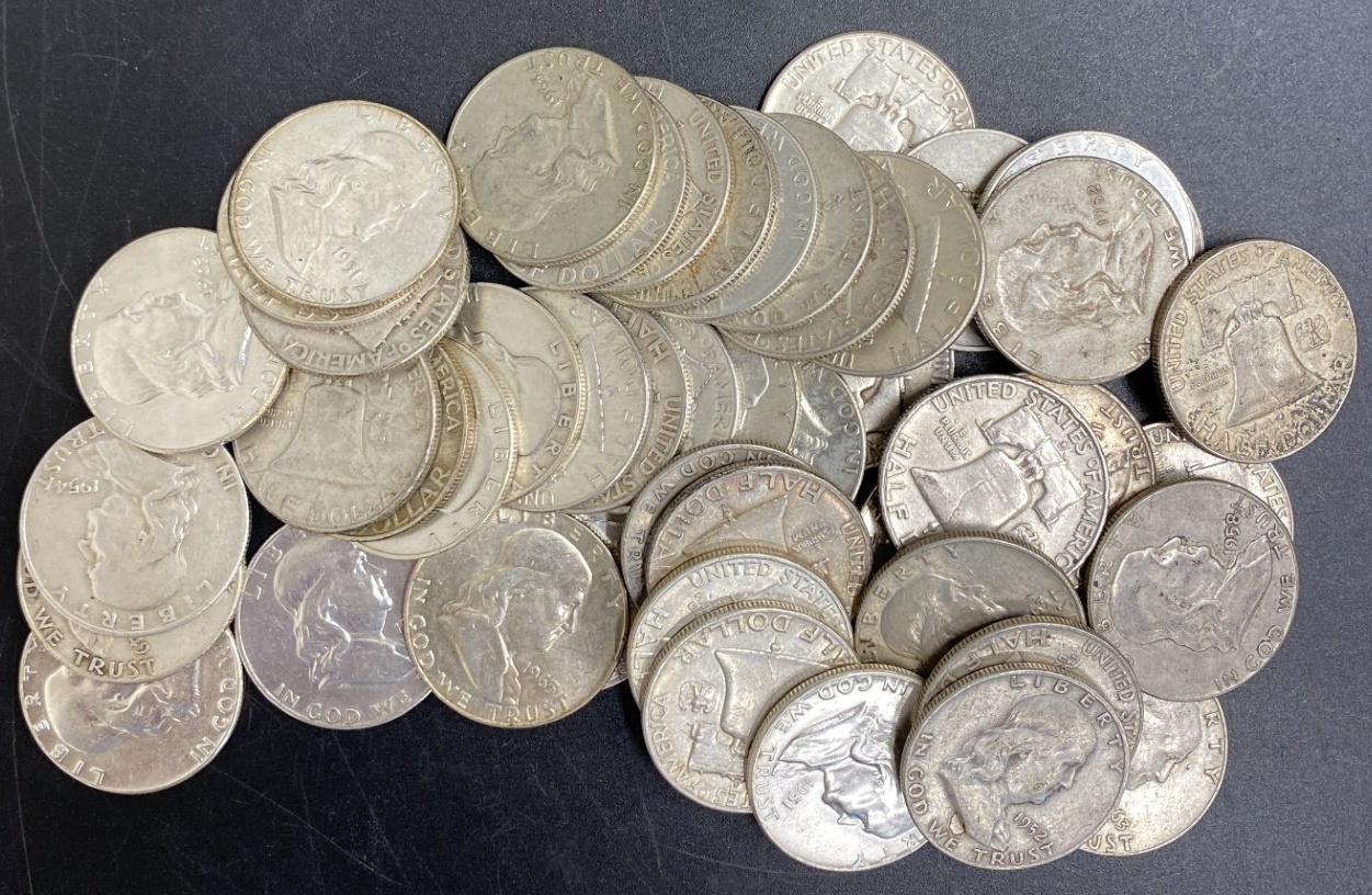  USA 50 Stk Franklin Half Dollar 90% Sølv