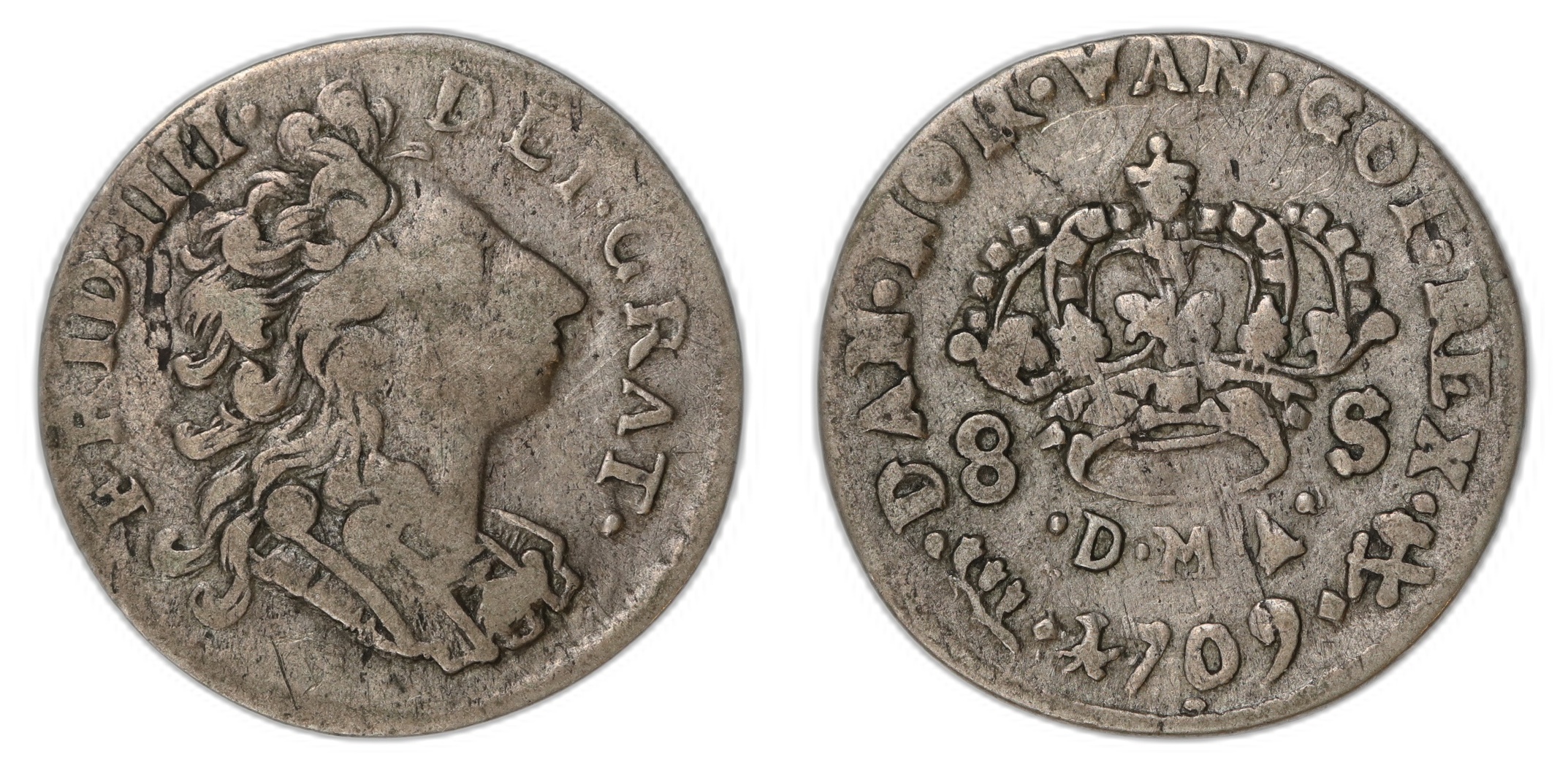 Norge 8 Skilling 1709 Kv 1+