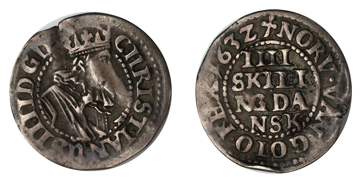 Danmark 4 Skilling 1632  Kv: 1