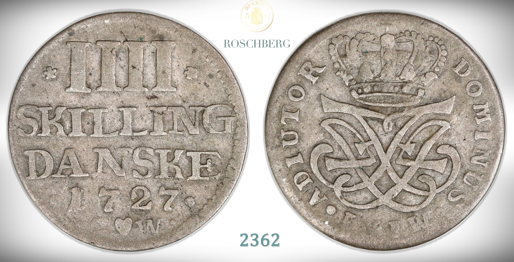 Danmark 4 Skilling 1727  Kv: 1