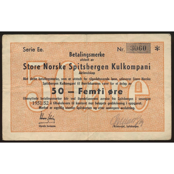 SNSK 50 Øre 1951/52 Ee Kv 1/1-