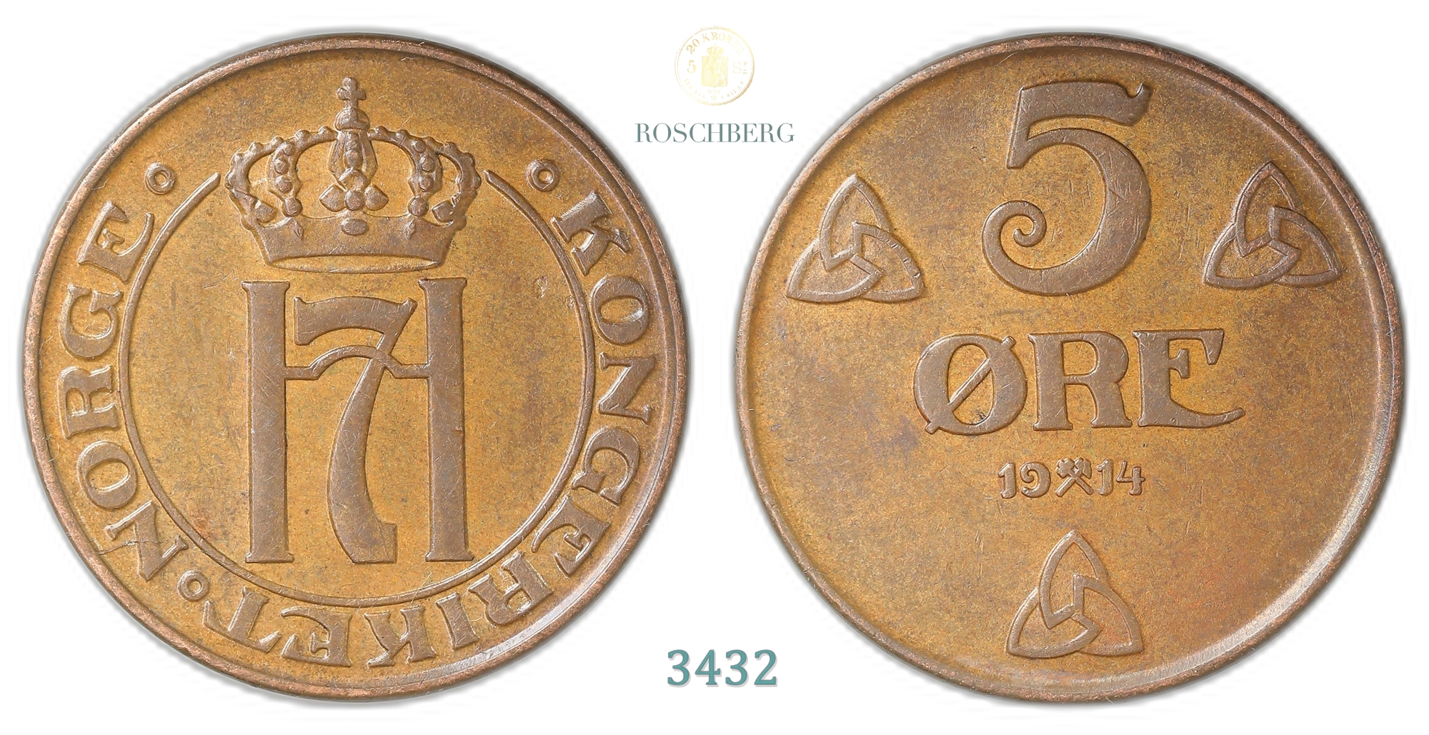 Norge 5 Øre 1914  Kv: 01