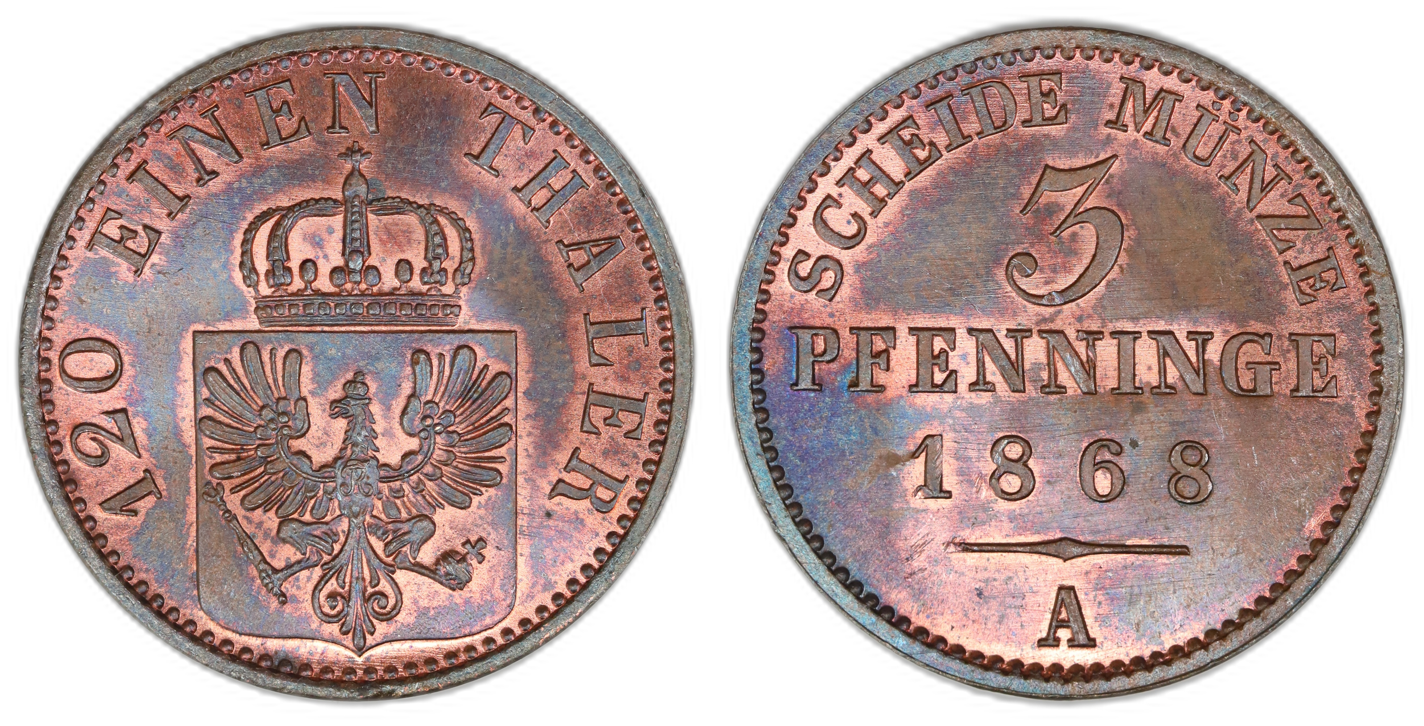 Germany - Prussia 3 Pfennige 1868-A  Kv: 0 (UNC)