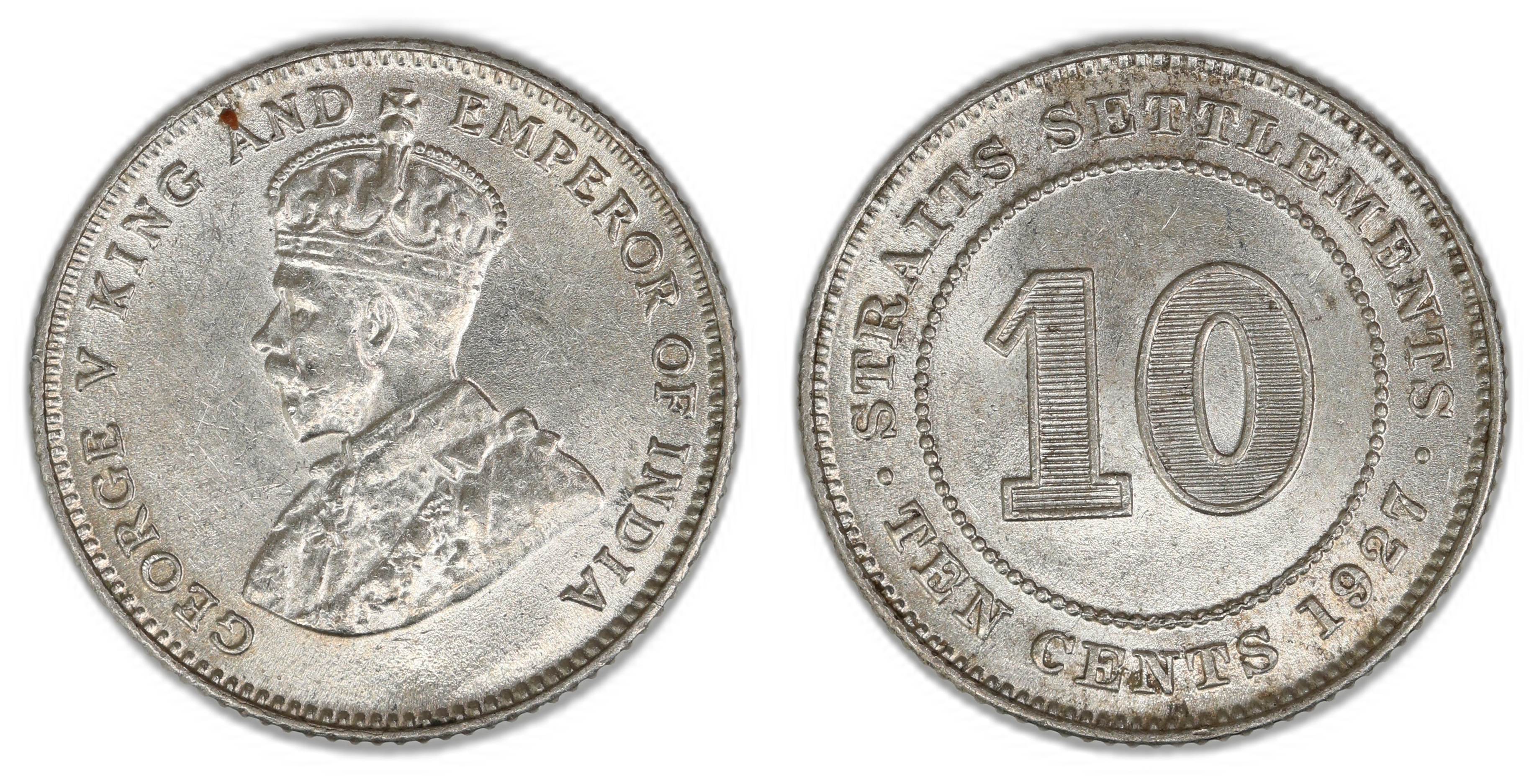 Straits 10 Cents 1927  Kv: UNC