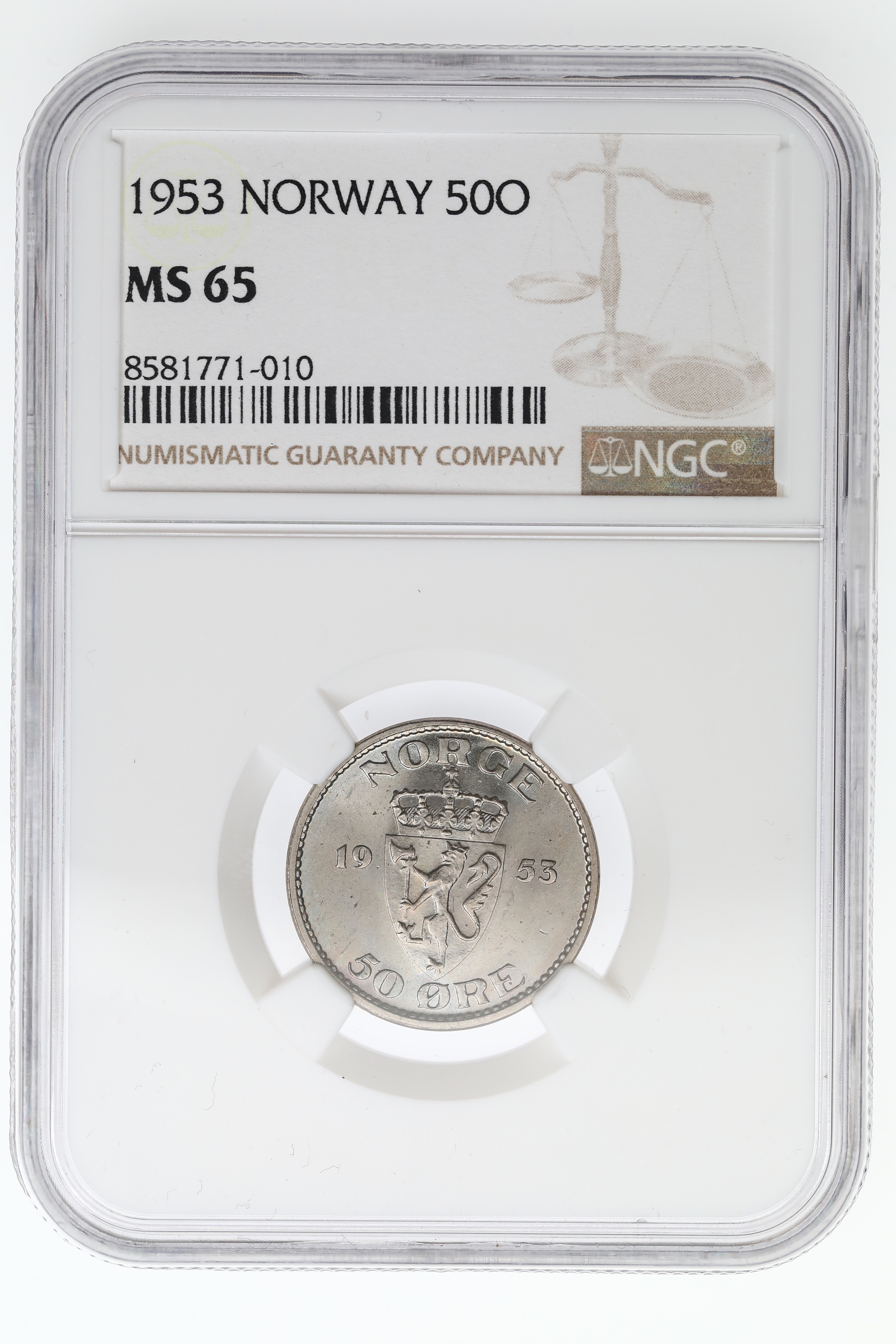 Norge 50 Øre 1953 Kv: NGC MS65