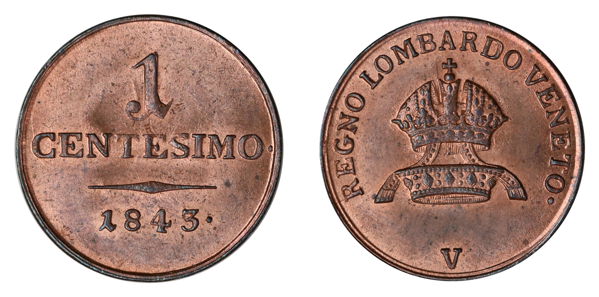 Italy - Venice 1 Centesimo 1843-V  Kv: 0 (UNC)
