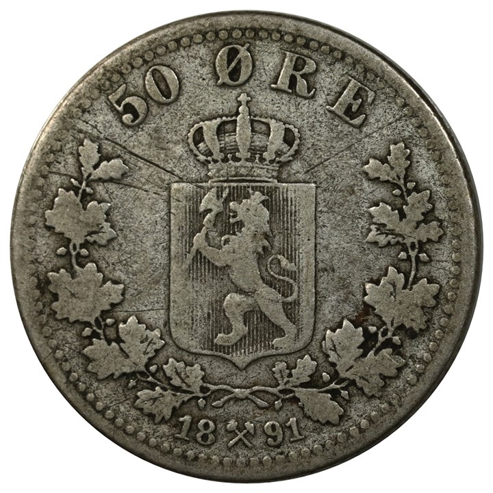 50 Øre 1891 Kv 1/1-, riss