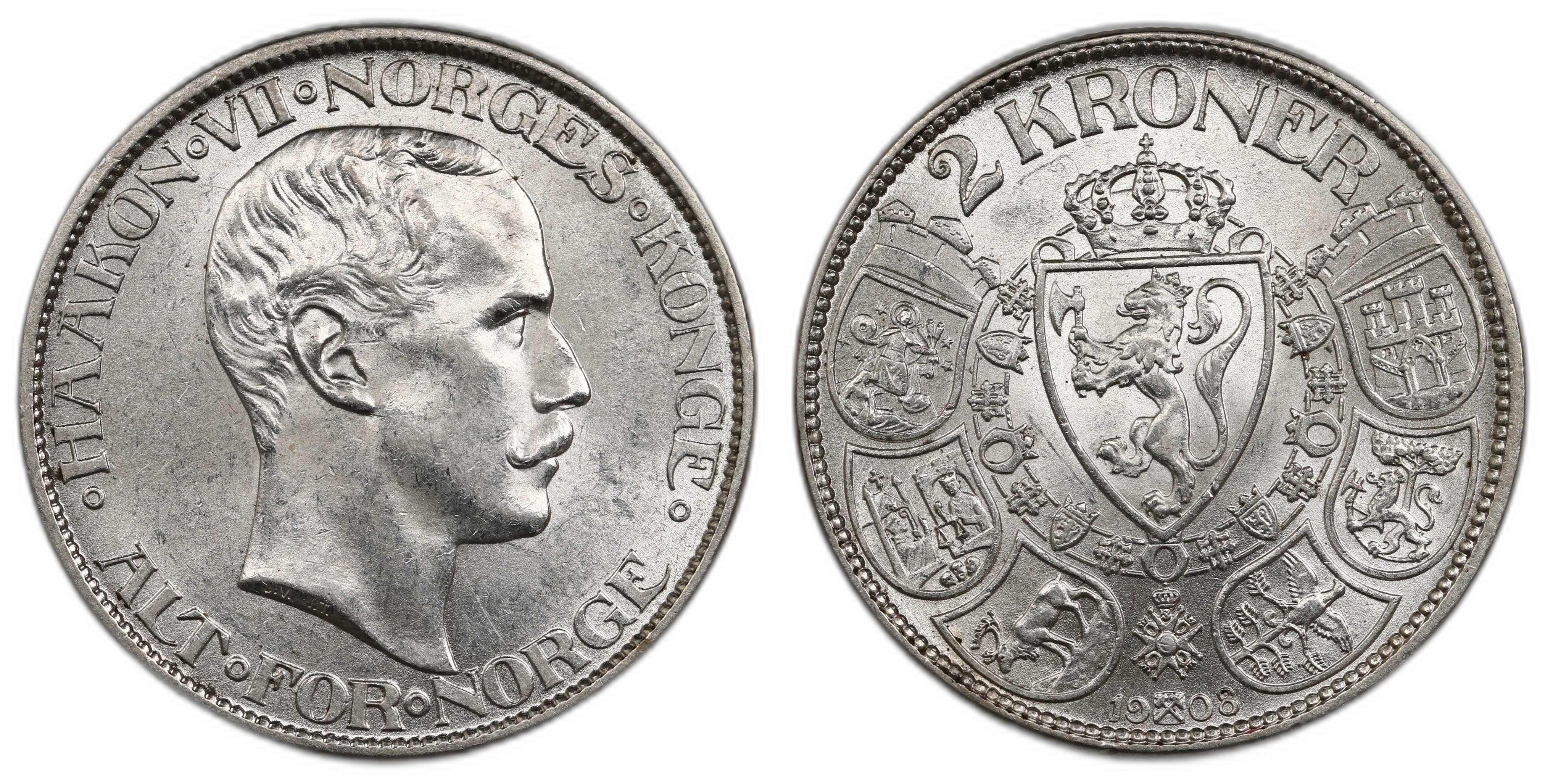 Norge 2 Kroner 1908 Kv: 0/01