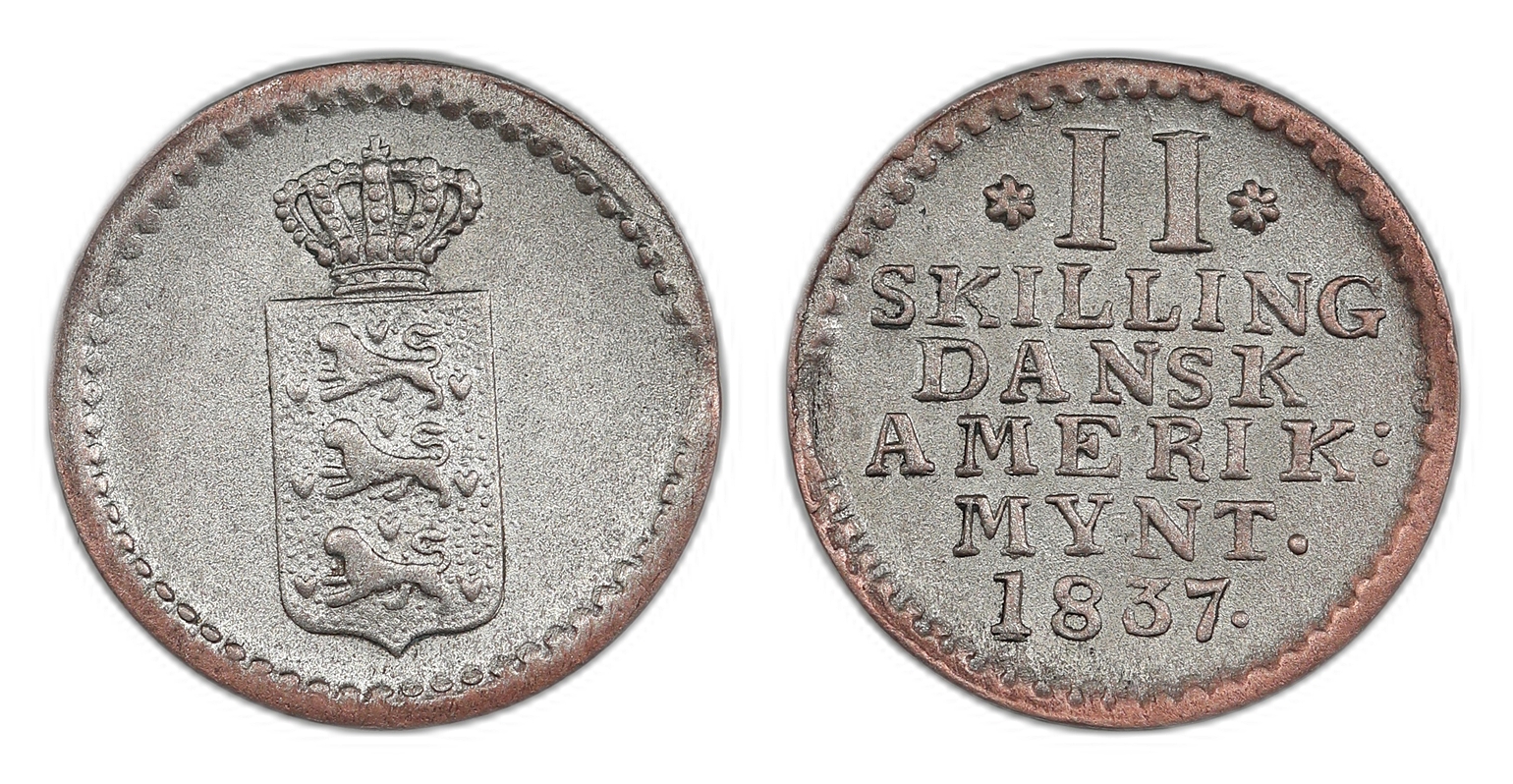 Danish West Indies 2 Skilling 1837 Kv: AU
