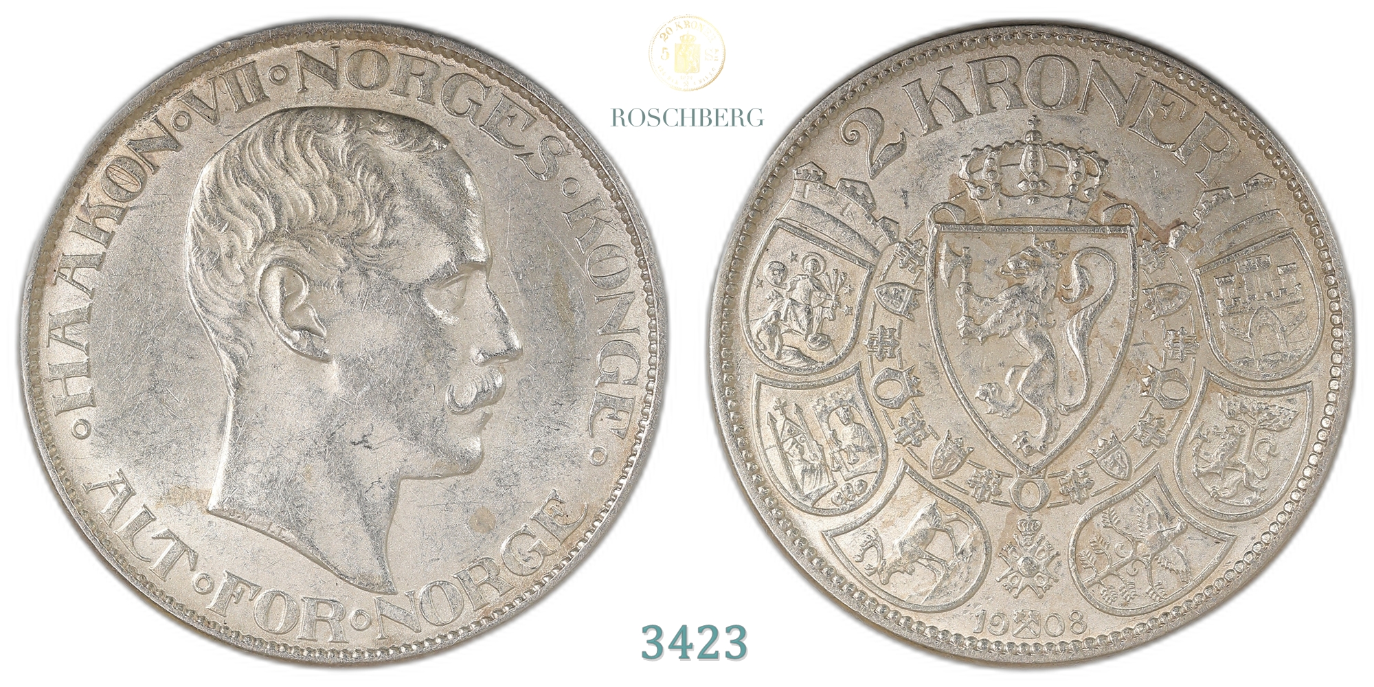 Norge 2 Kroner 1908  Kv: 1+/01