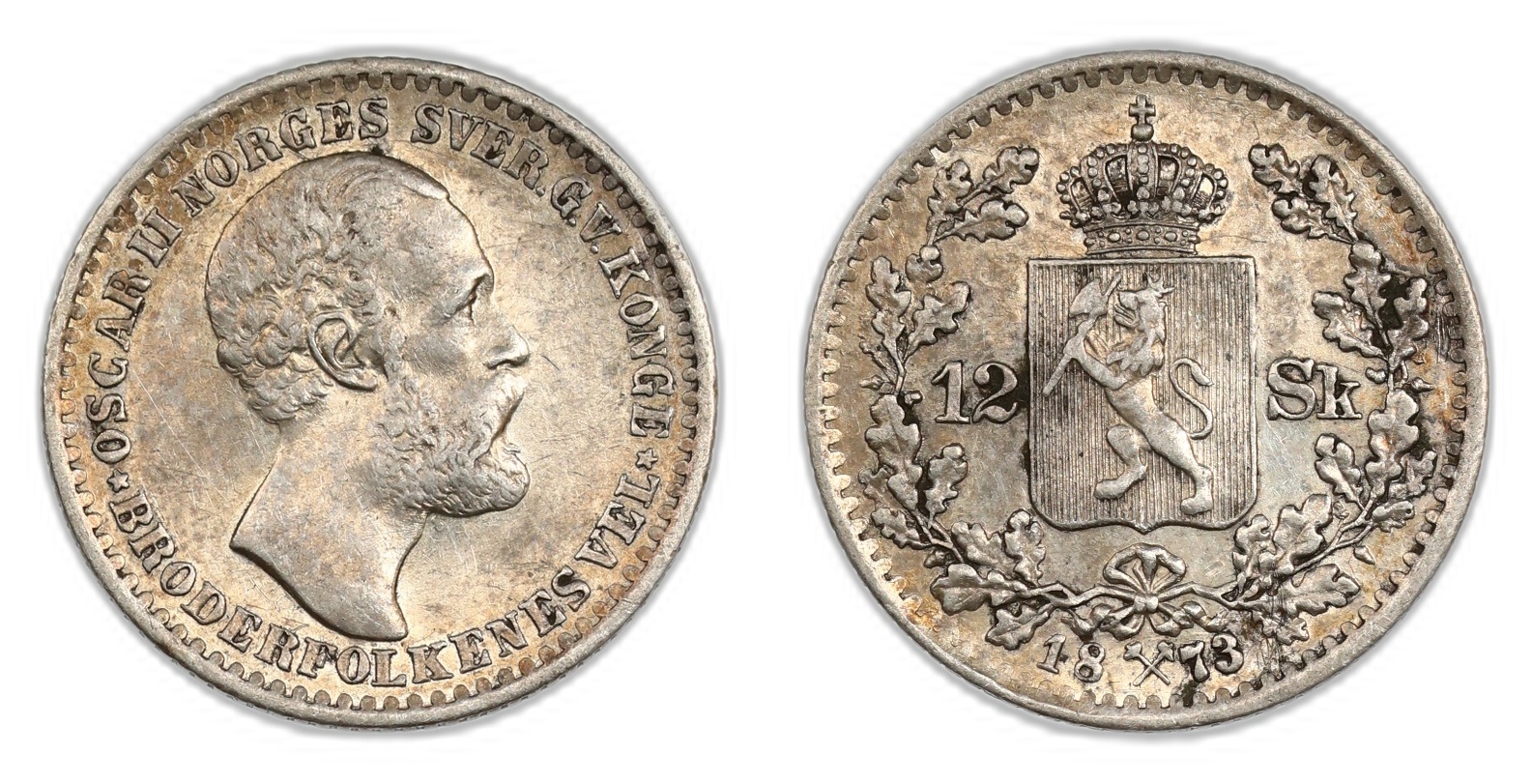 Norge 12 Skilling 1873 Kv 1/1+