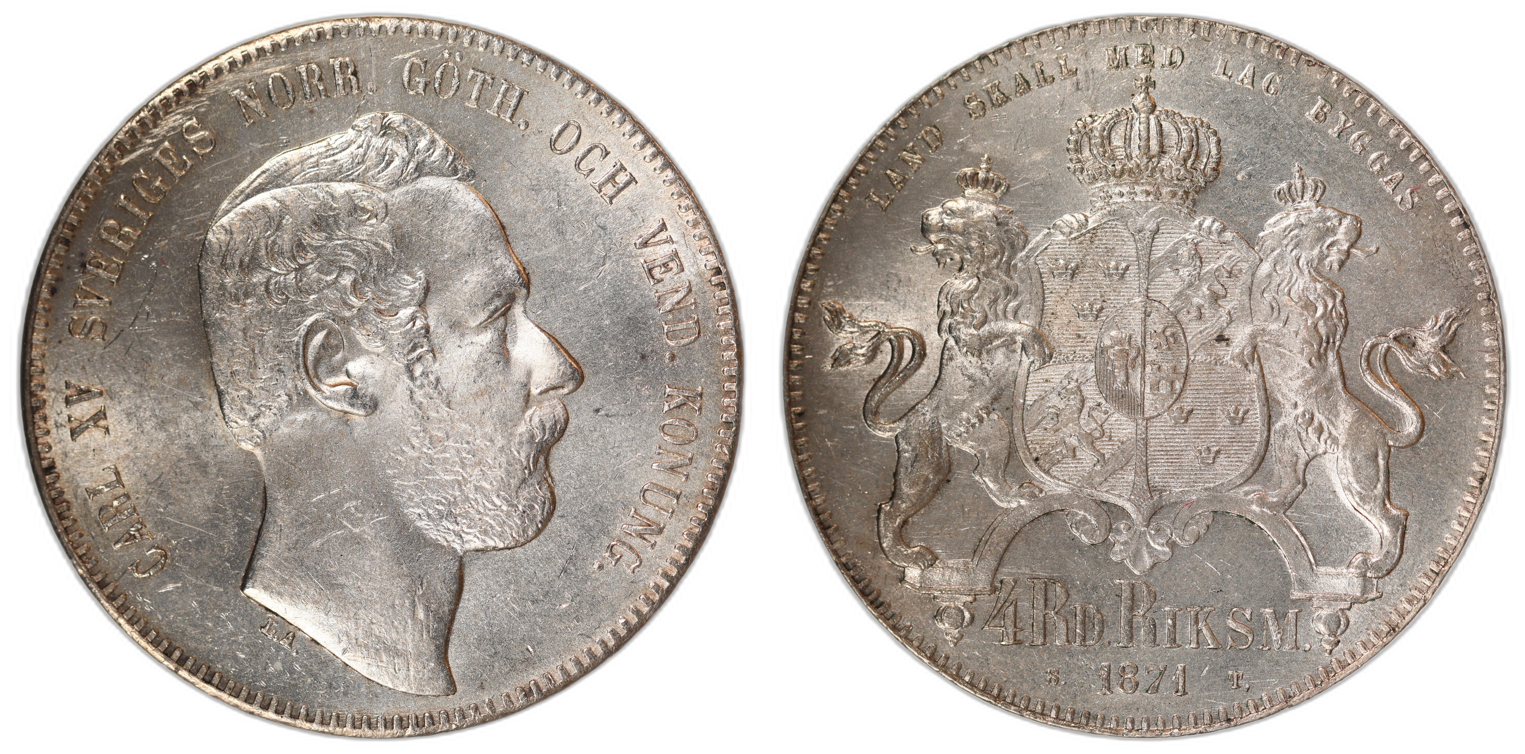 Sweden 4 Rigsdaler 1871 Kv: UNC