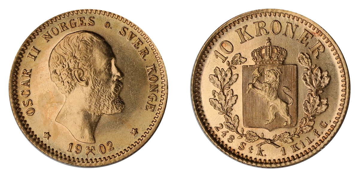 Norge 10 Kroner 1902  Kv: 0/01