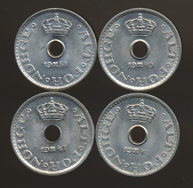 10 Øre 1940, 1941, 1947 og 1951 Kv 0