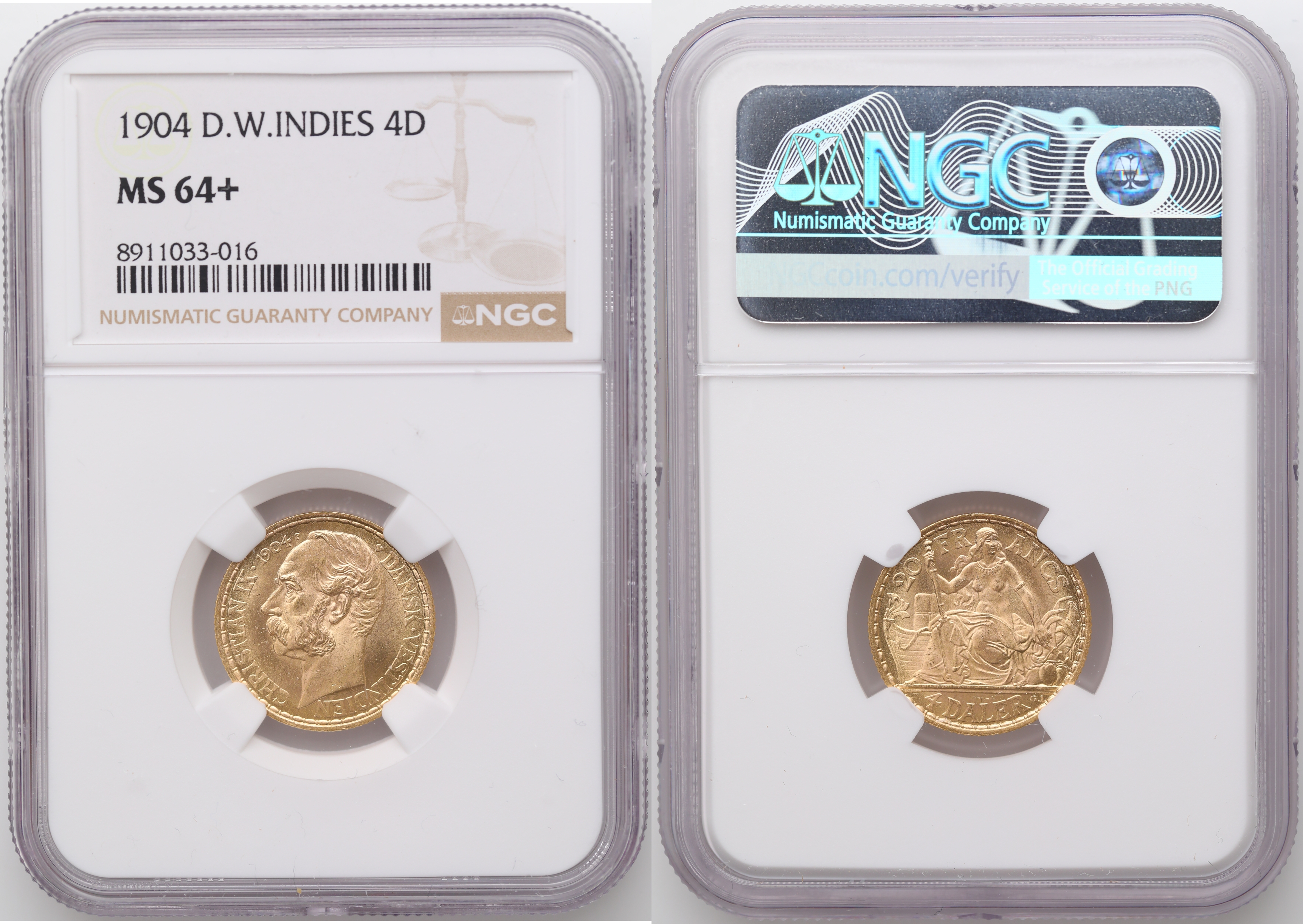 Danish West Indies 20 Francs 1904  Kv: NGC MS64+
