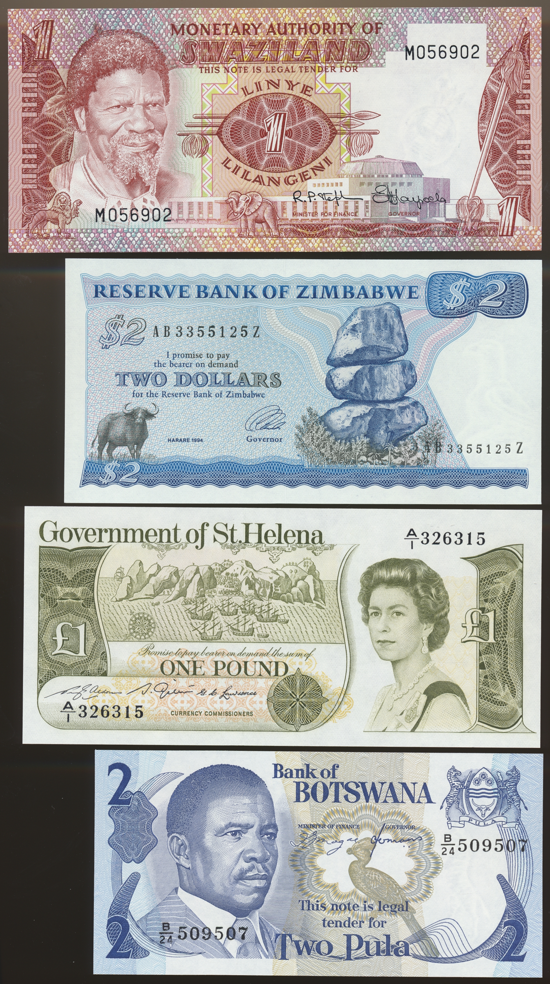 Afrika 4 forskjellige sedler 1974-94 Kv 0