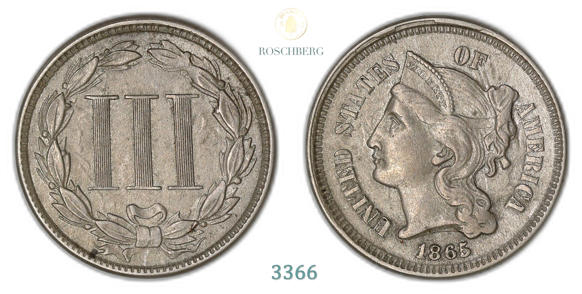 USA 3 Cents 1865  Kv: AU