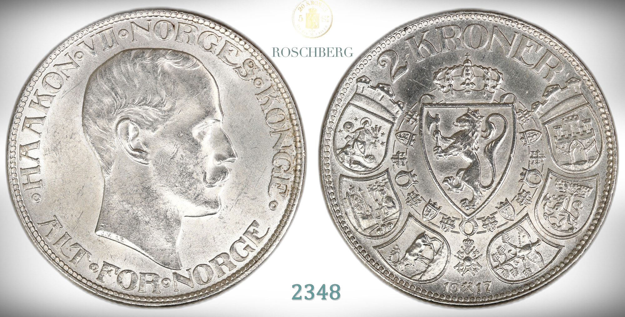 Norge 2 Kroner 1917  Kv: 0/01, renset