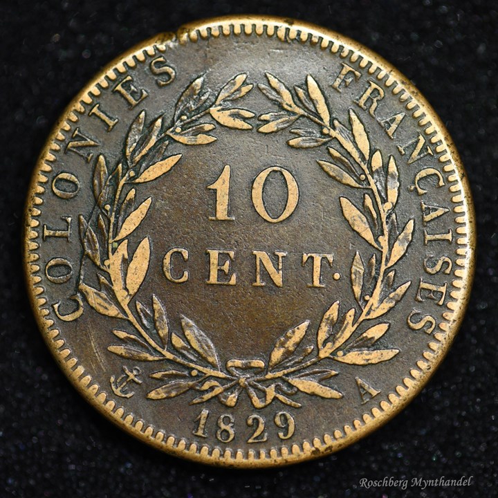 Franske Colonier 10 Centimes 1829 A Kv 1+