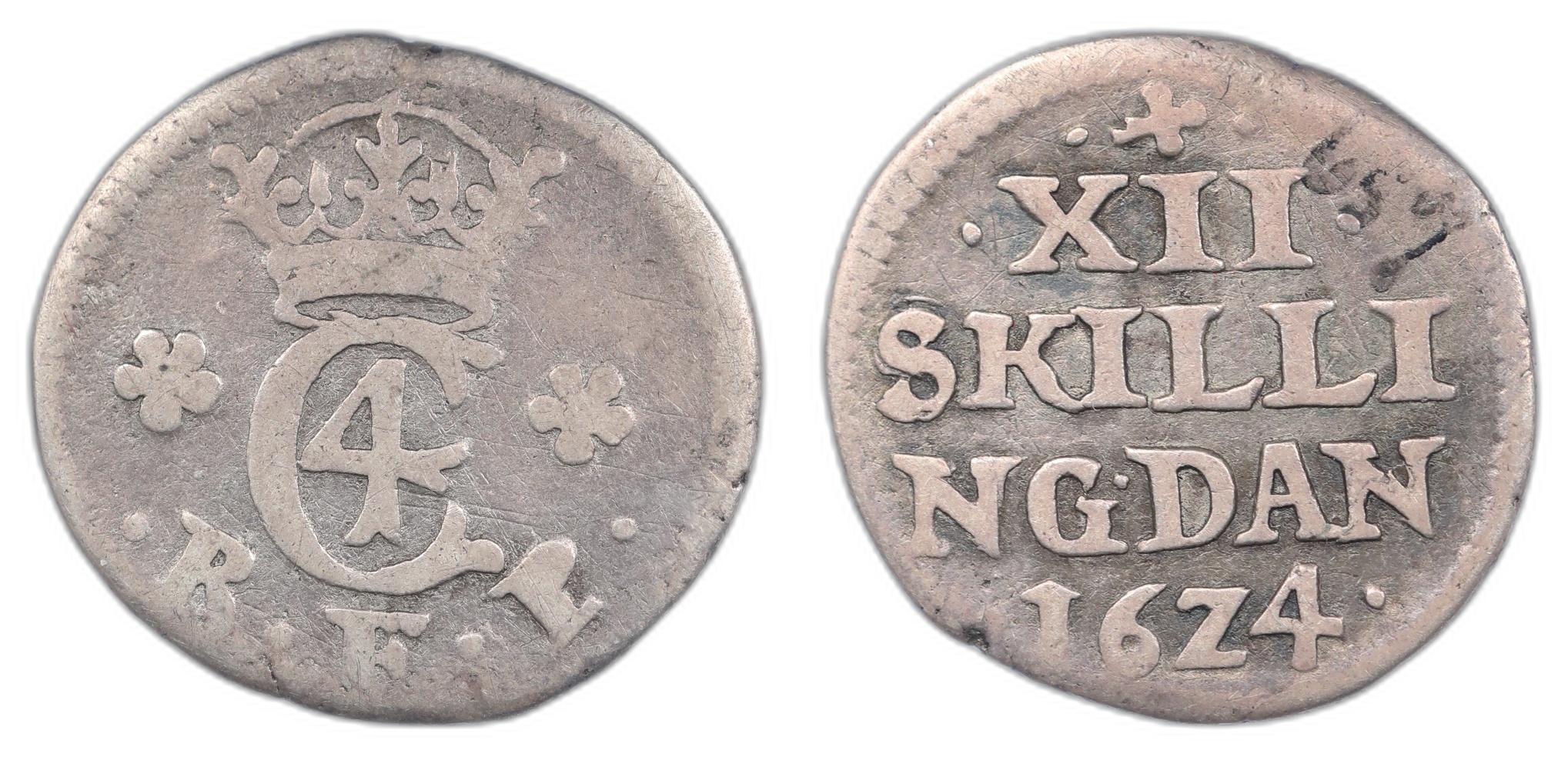 Denmark 12 Skilling 1624 Kv: 1 (VF)
