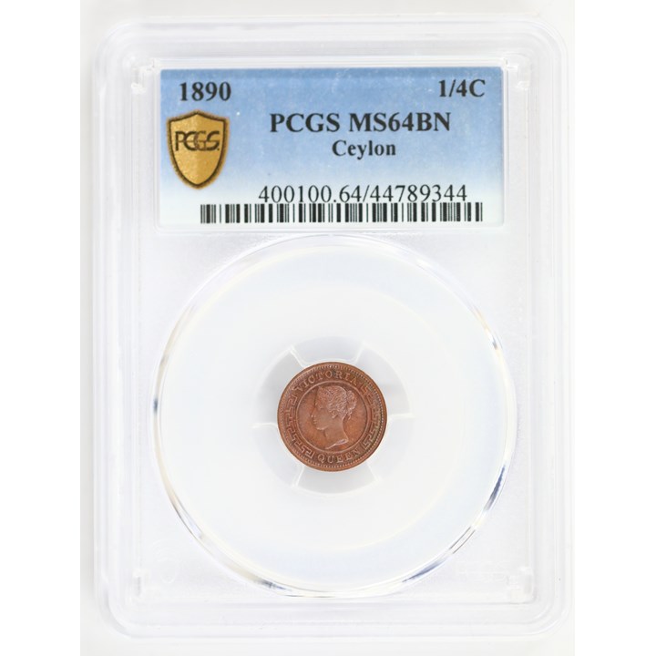 Ceylon 1/4 Cent 1890 PCGS MS64BN