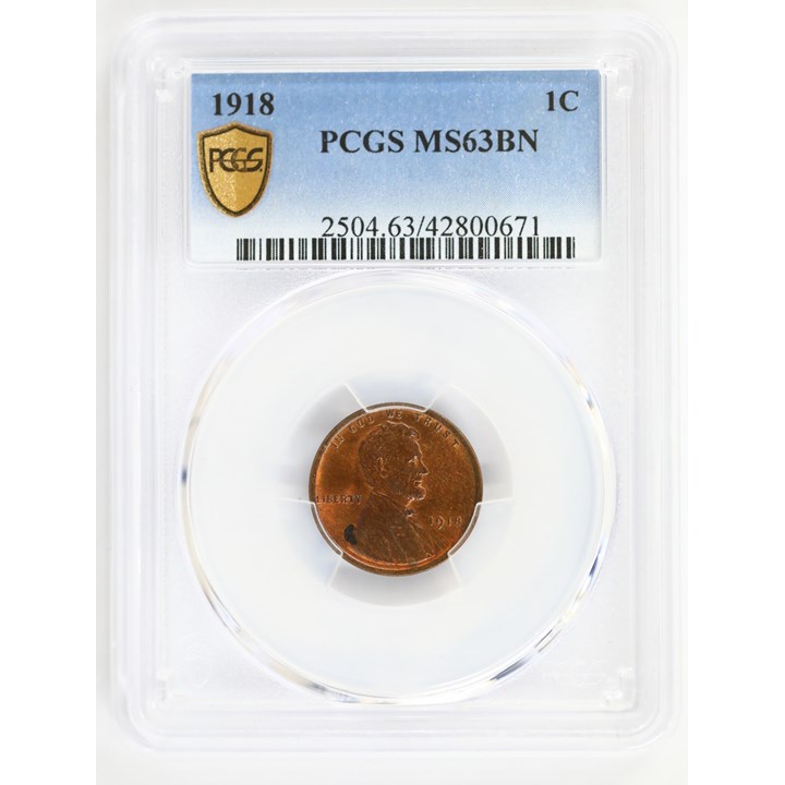 USA 1 Cent 1918 PCGS MS63BN