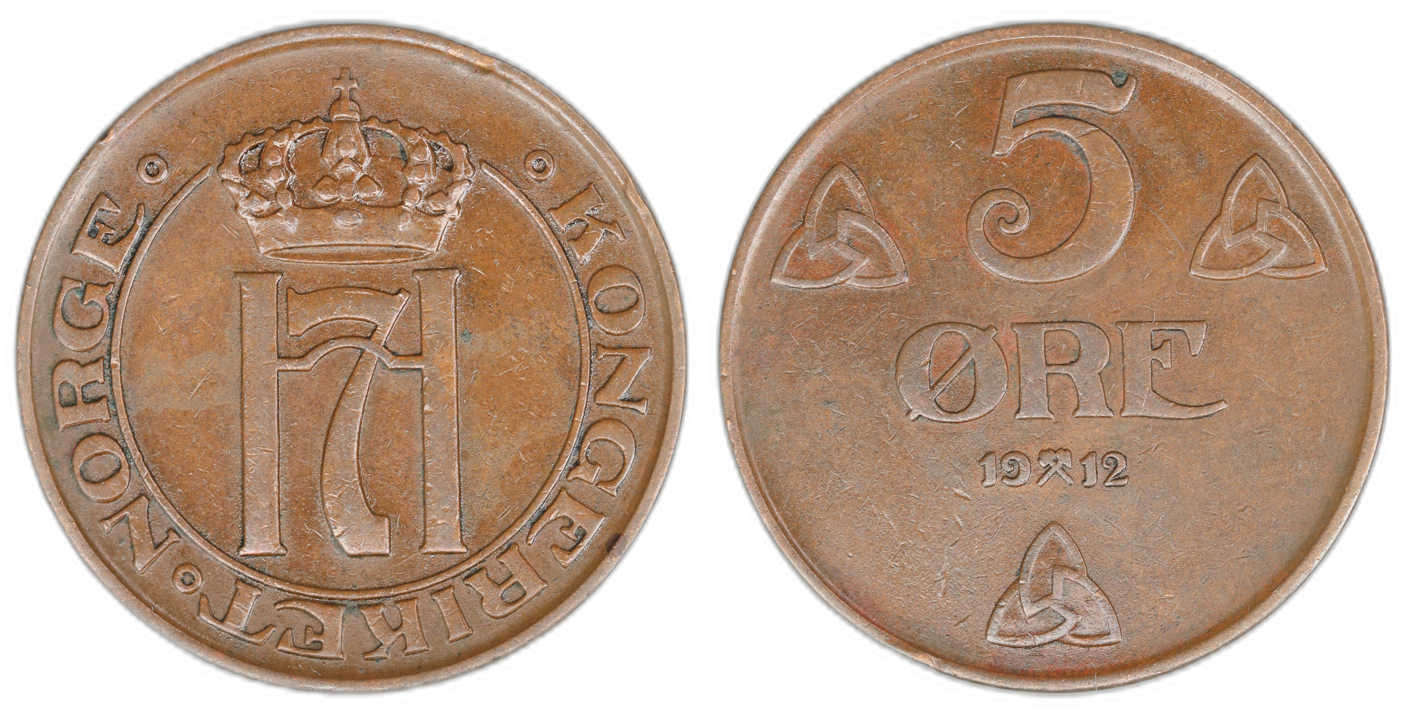 Norge 5 Øre 1912  Kv: 1+