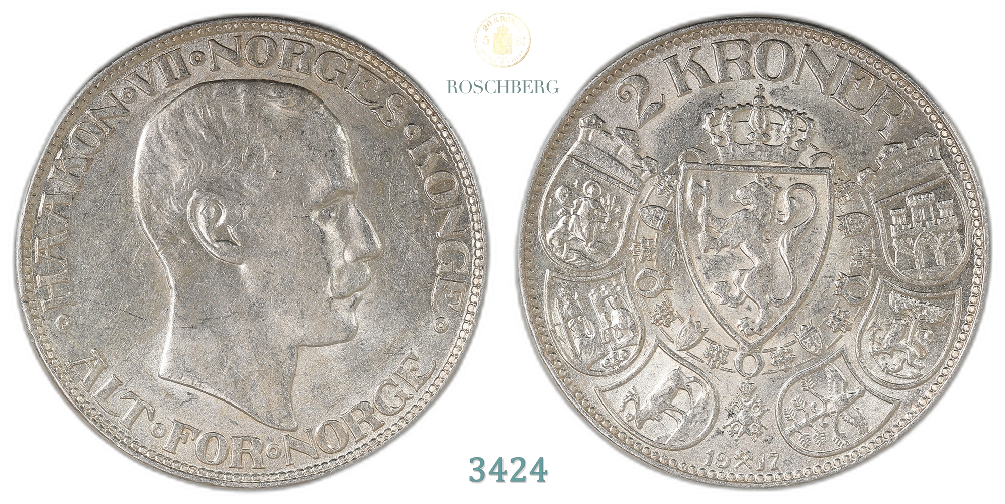 Norge 2 Kroner 1907  Kv: 01