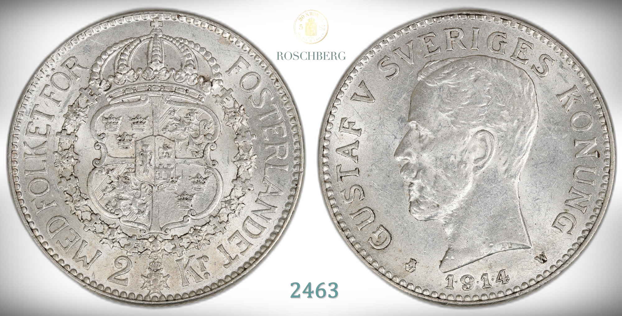 Sverige 2 Kronor 1914  Kv: 01