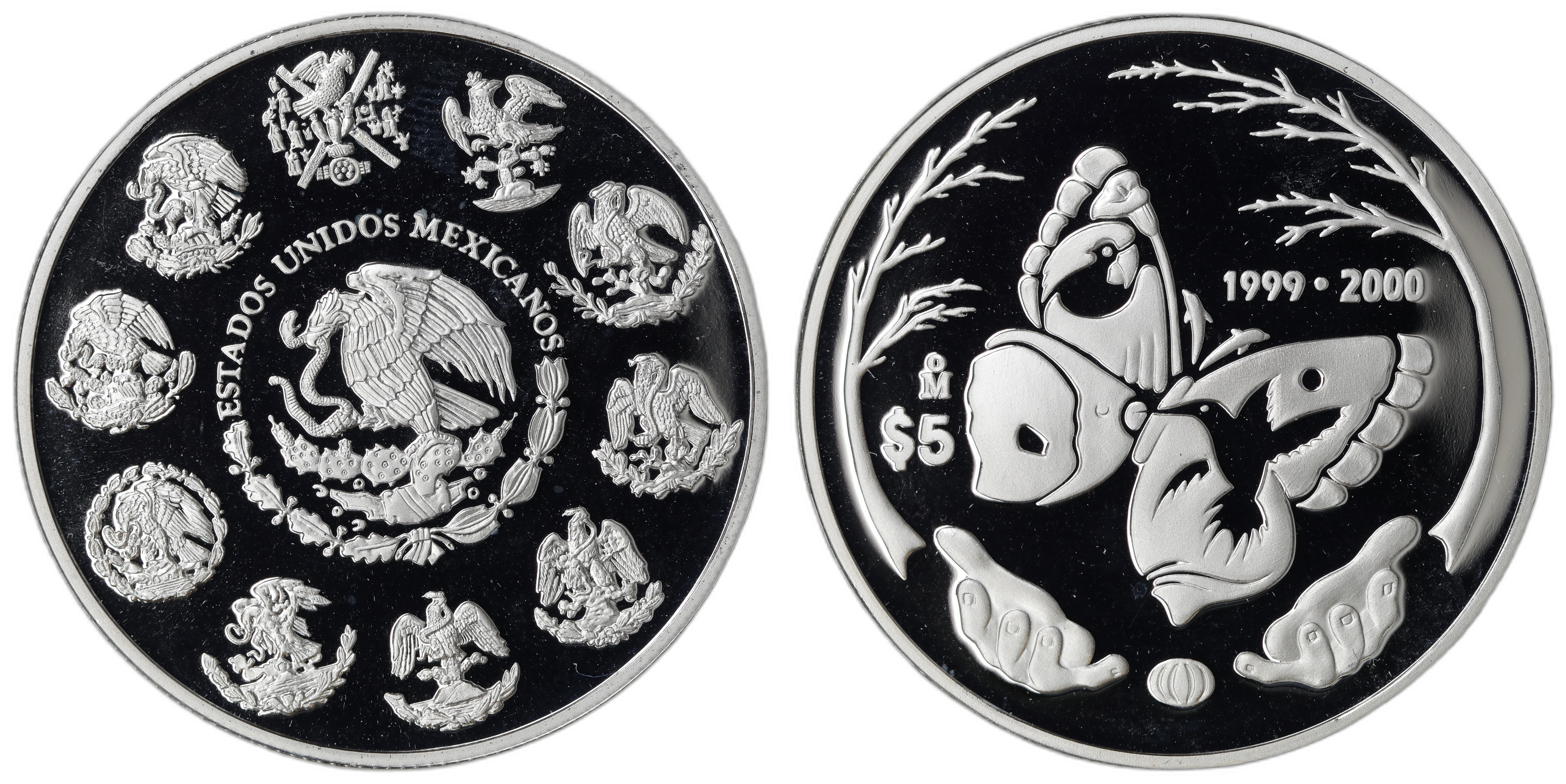 Mexico 5 Pesos 1999 Mariposa Kv: Proof