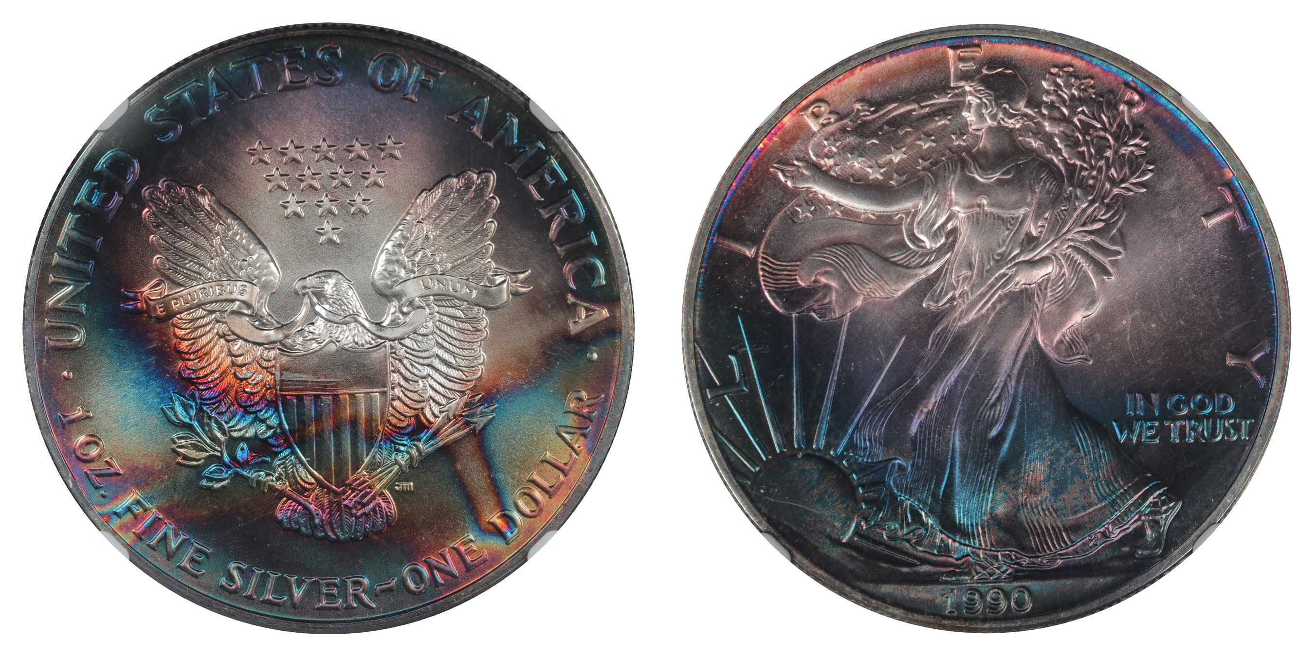 USA Silver Eagle 1990 NGC UNC Artifical Toning