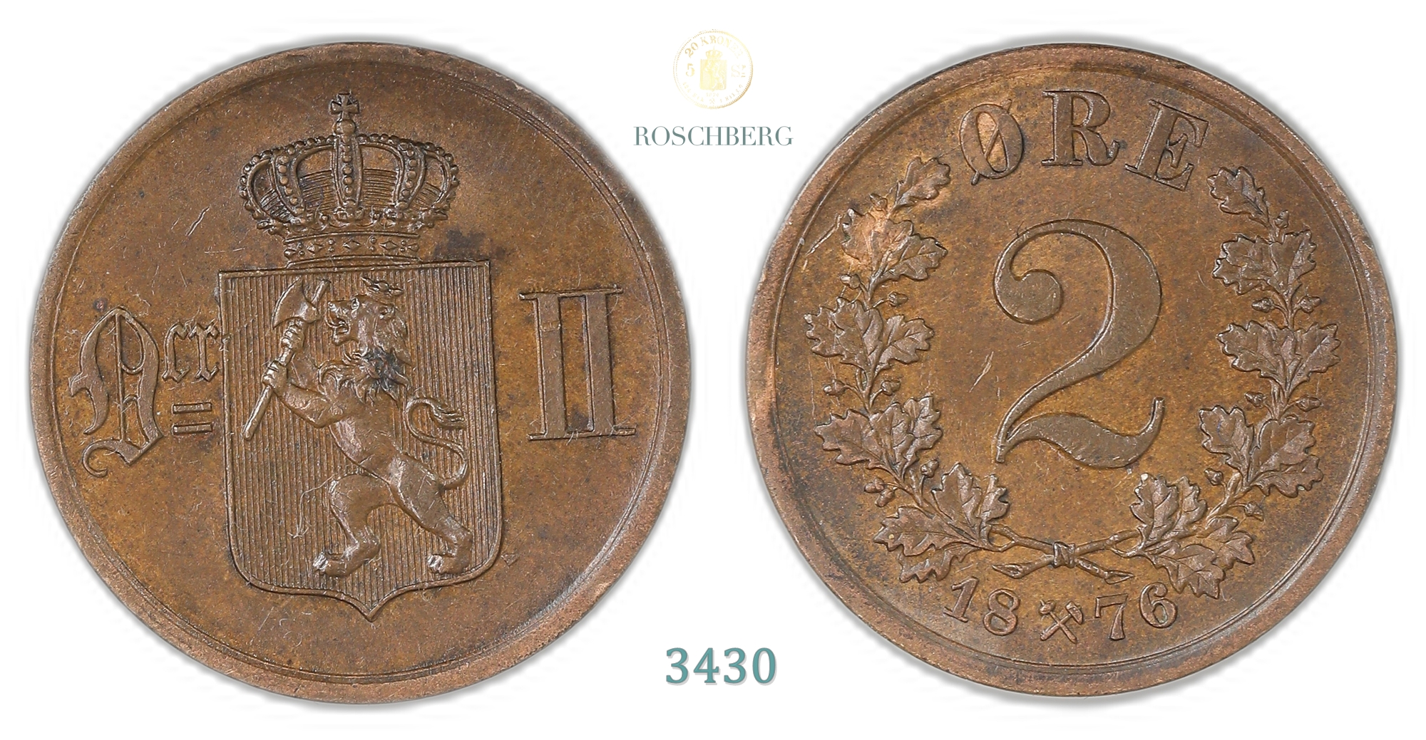 Norge 2 Øre 1876  Kv: 01