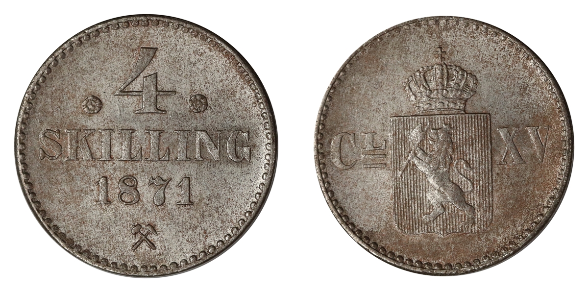 Norge 4 Skilling 1871  Kv: 0/01