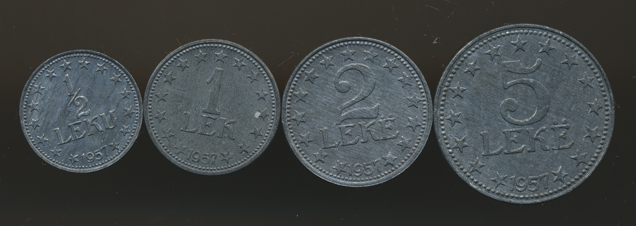 AUG26-2891 Albania 5, 2, 1, 1/2 Leke 1957  Kv: UNC