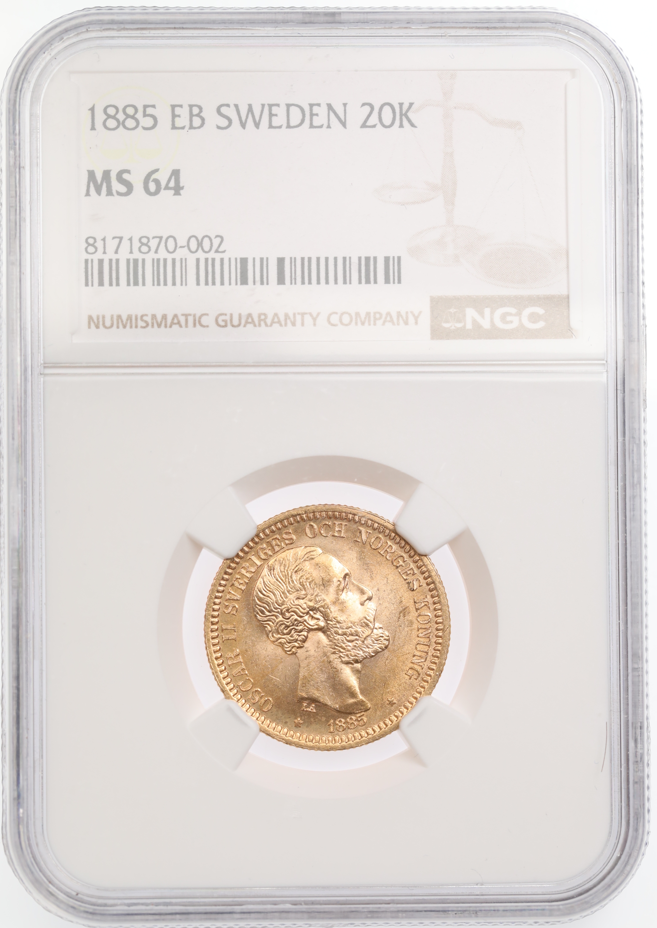 Sweden 20 Kronor 1885 Kv: NGC MS64