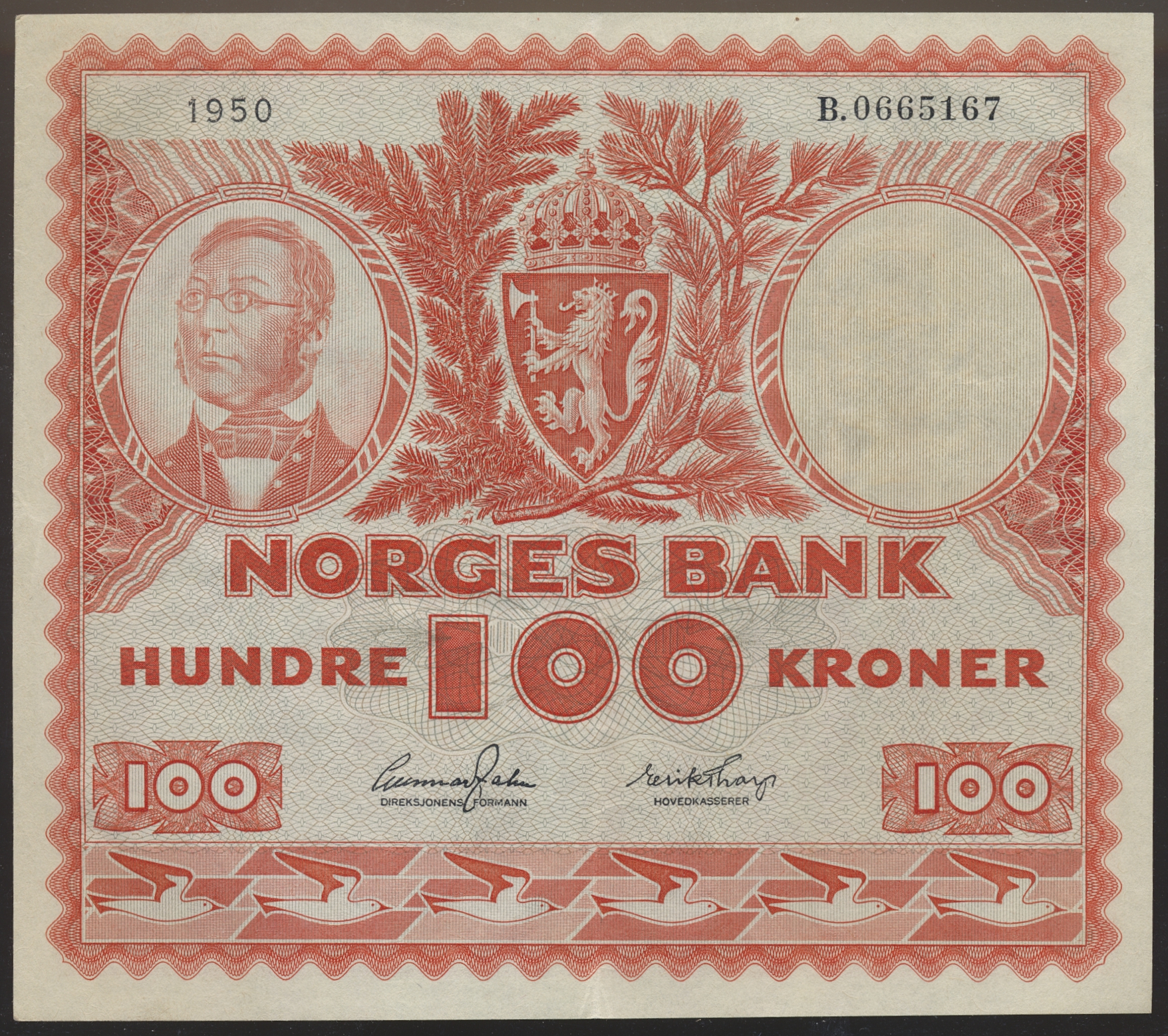 100 Kroner 1950 B Kv g1+