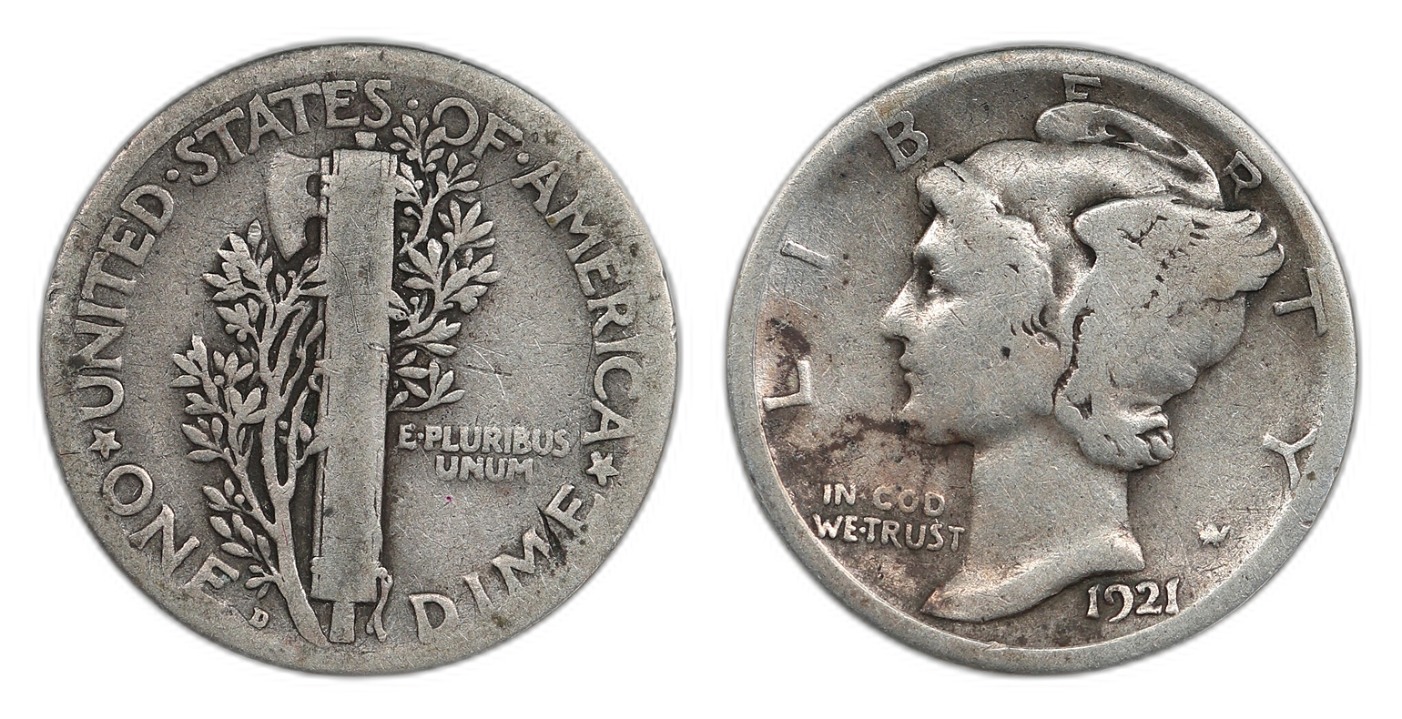 USA Dime 1921-D Kv: 1 (F)