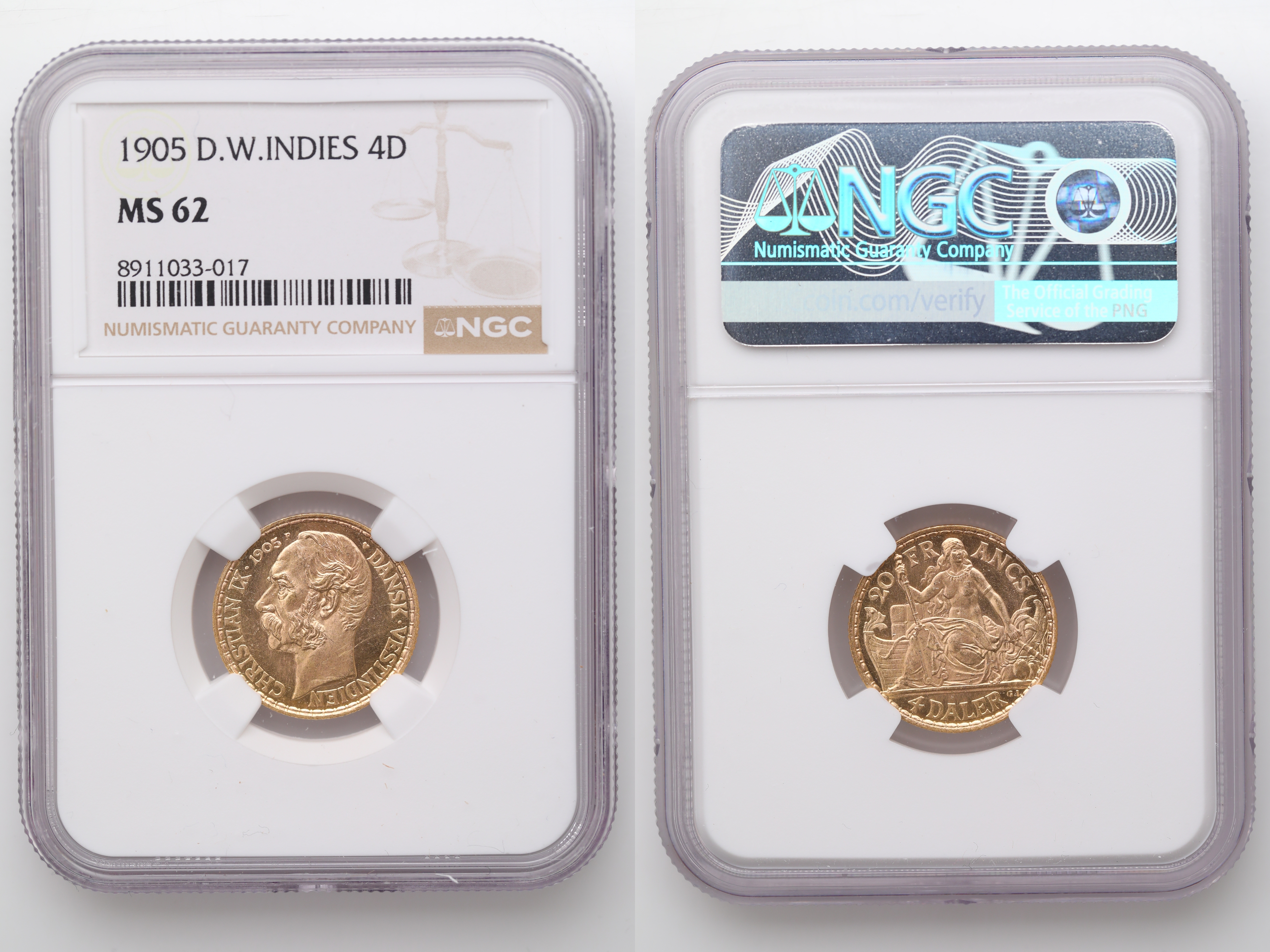 Danish West Indies 20 Francs 1905  Kv: NGC MS62