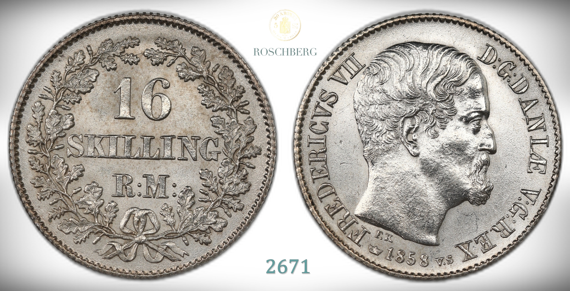 Danmark 16 Skilling 1858  Kv: 0