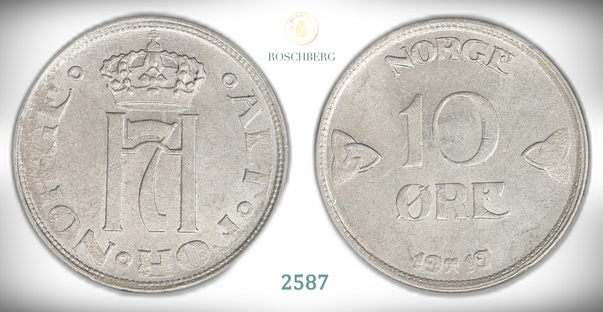 Norge 10 Øre 1919/7  Kv: 0/01