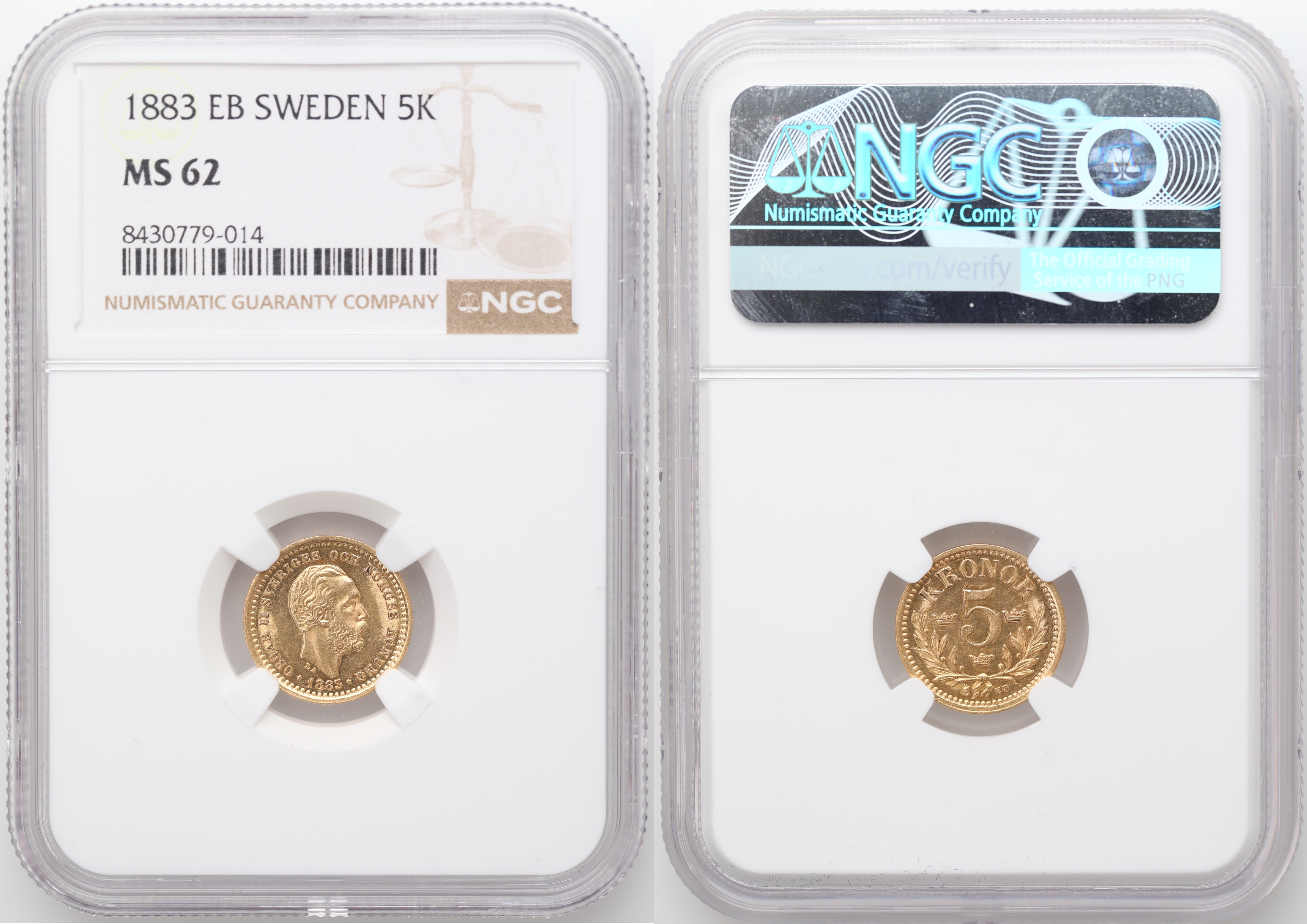 Sverige 5 Kronor 1883  Kv: NGC MS62