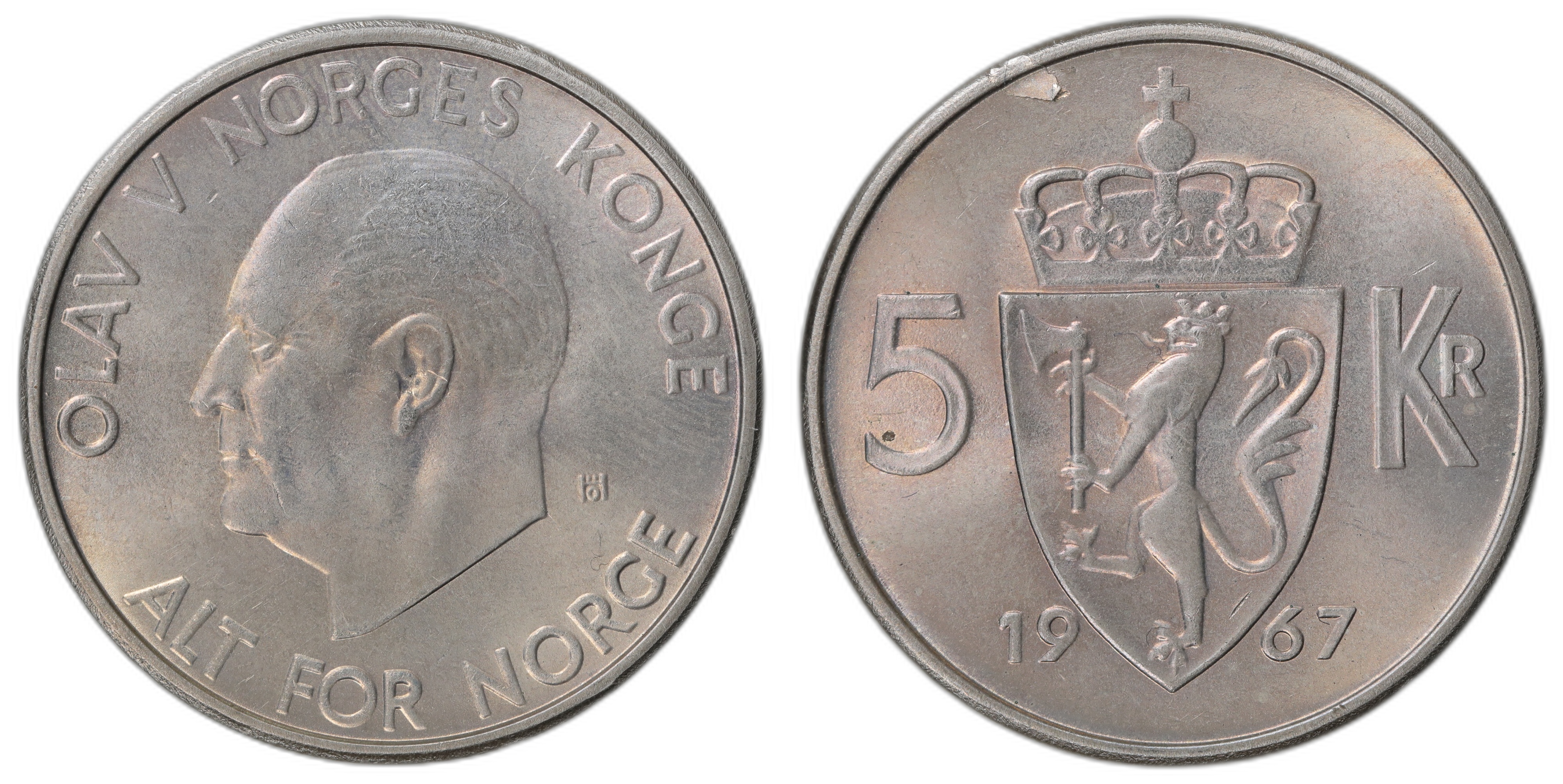 Norge 5 Kroner 1967 Kv: 0, blankettfeil