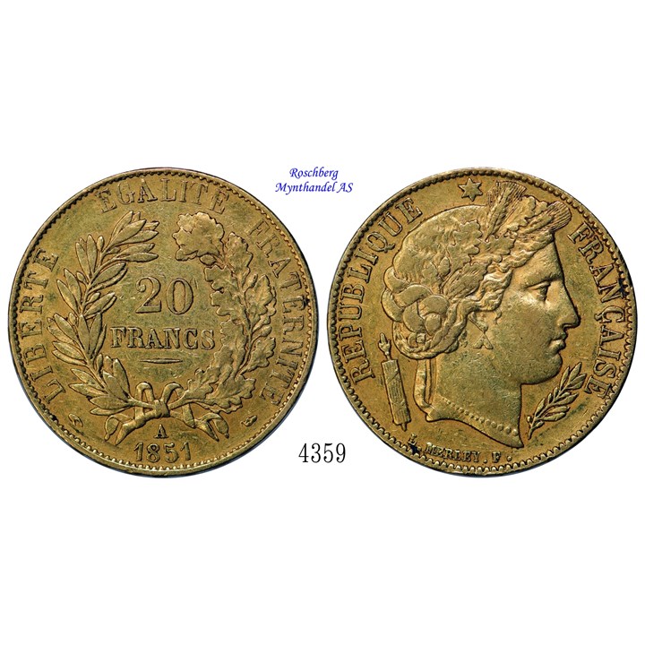 France 20 Francs 1851 A XF