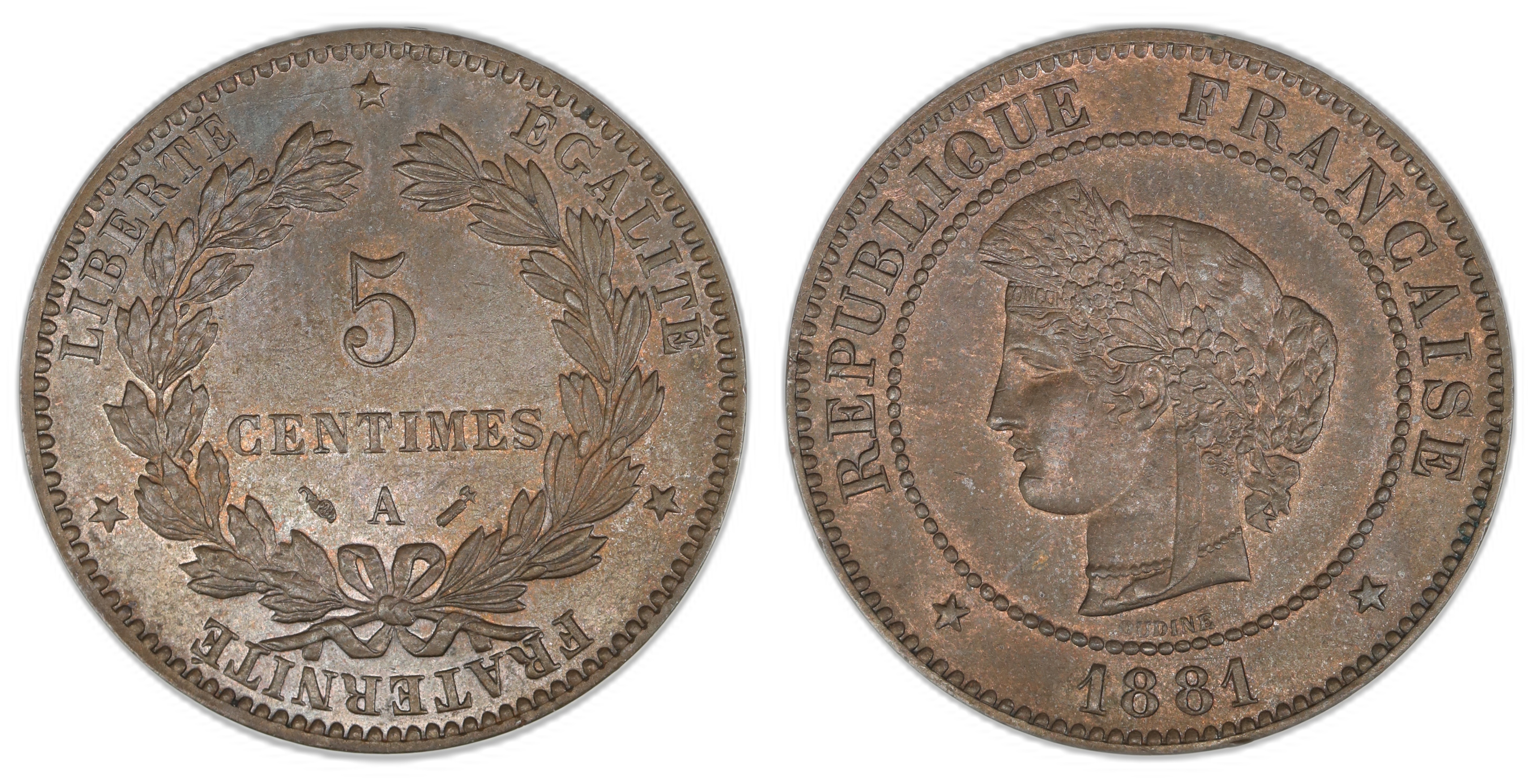 France 5 Centimes 1881A  Kv: UNC